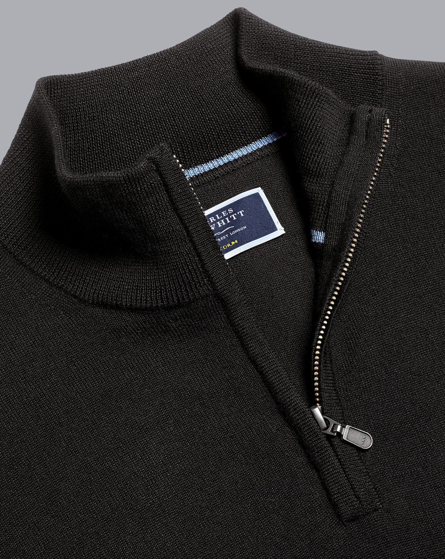 Charles Tyrwhitt Merino Zip Neck Sweater - Black