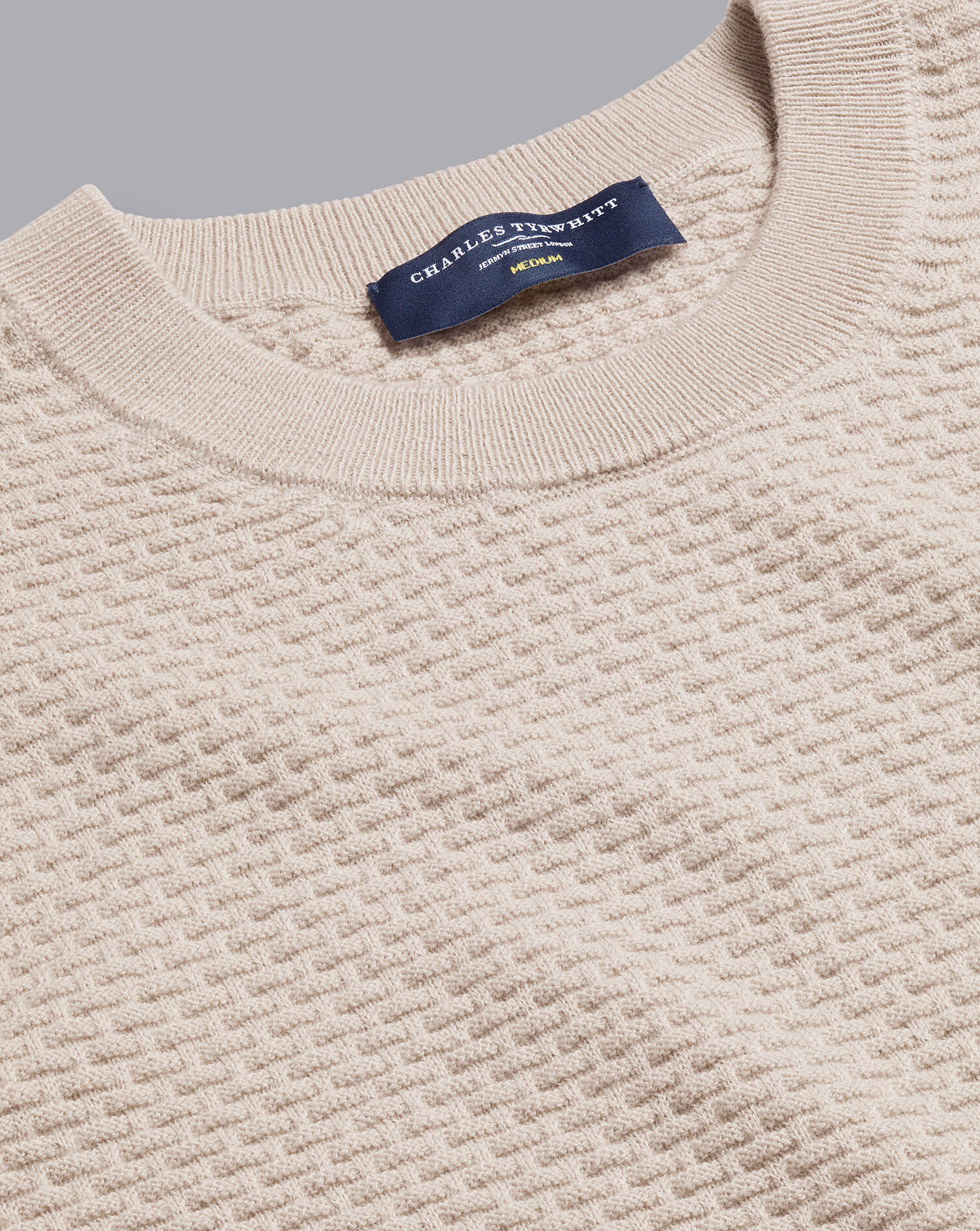 Charles Tyrwhitt Cotton Merino Textured Crew Neck Sweater - Chalk