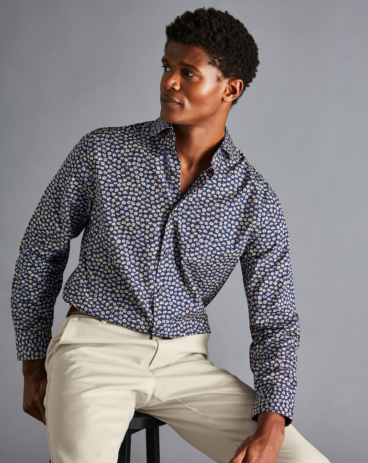Charles Tyrwhitt Made with Liberty Fabric Daisy Print Semi-Spread Collar Shirt - Navy