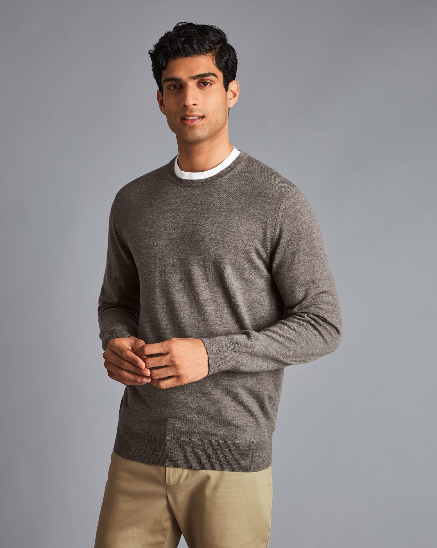 Charles Tyrwhitt Merino Crew Neck Sweater - Mocha