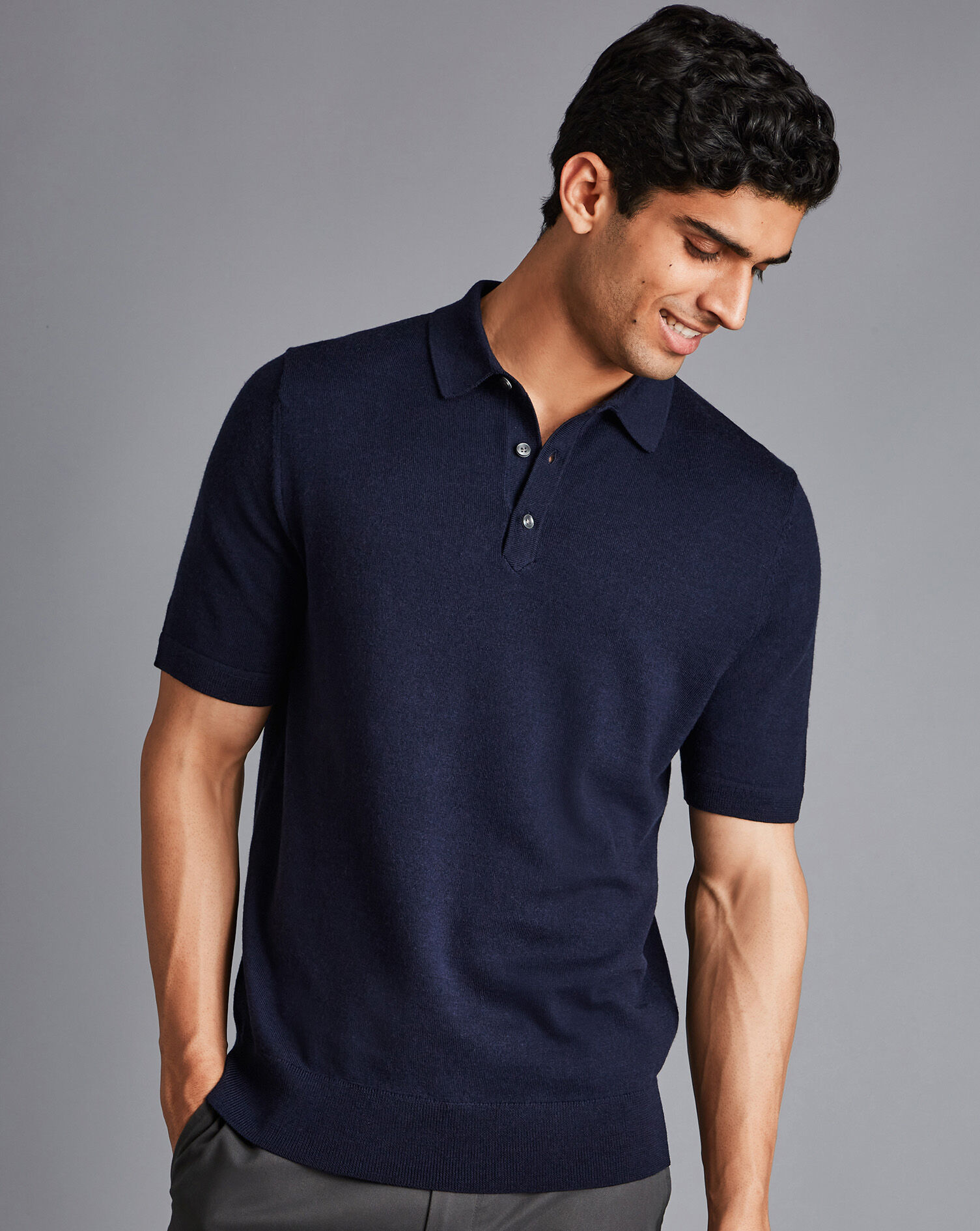 Charles Tyrwhitt Merino Short Sleeve Polo Sweater - Navy