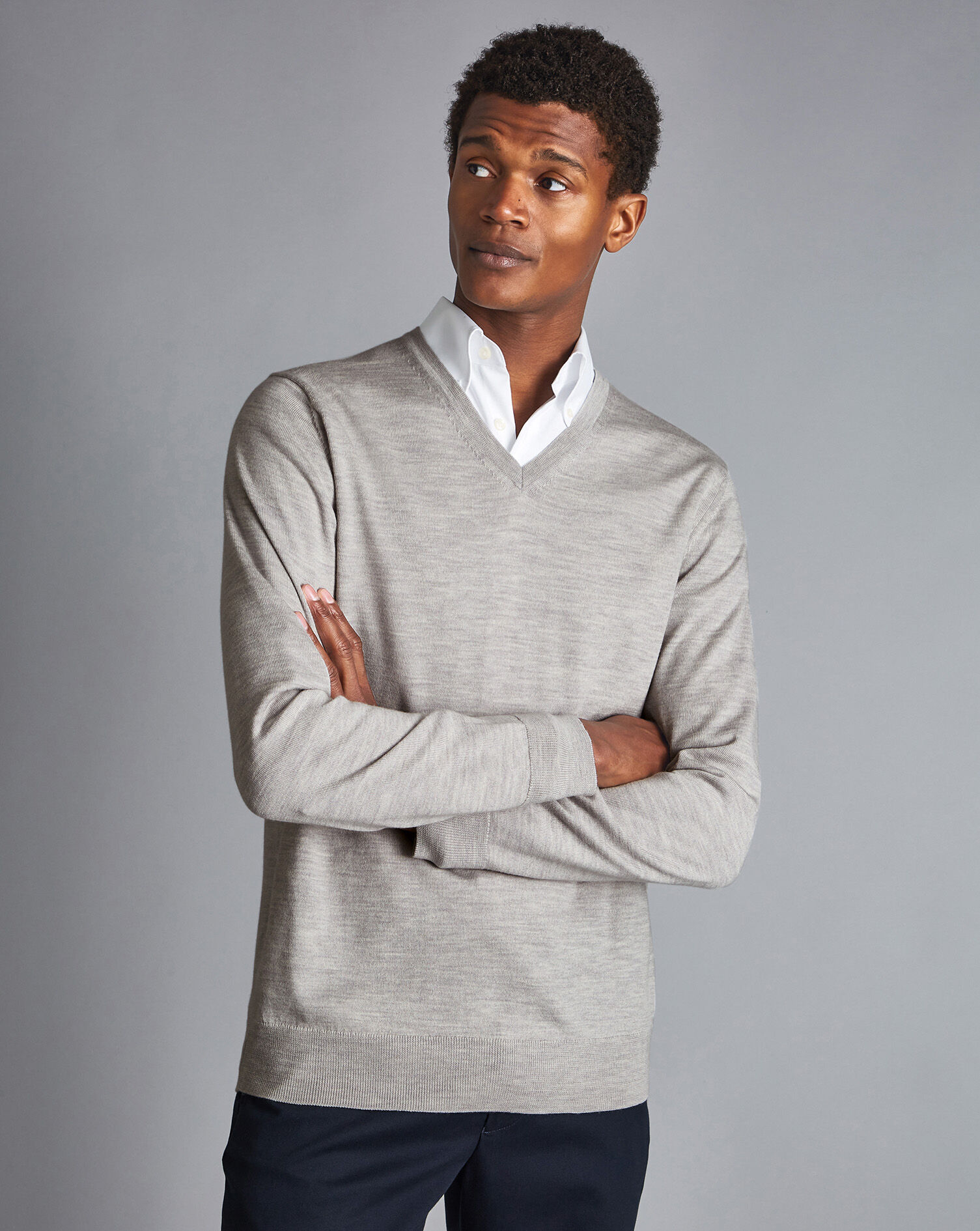 Charles Tyrwhitt Merino V-Neck Sweater - Silver