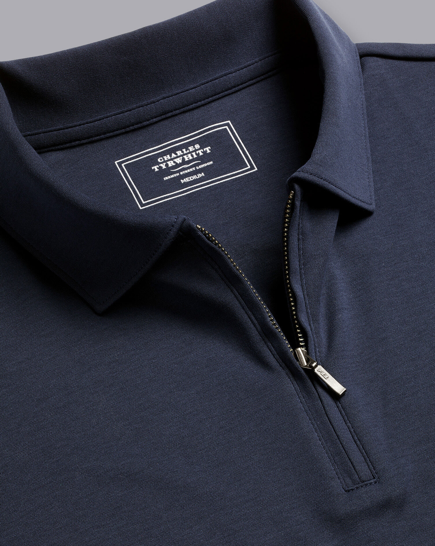 Charles Tyrwhitt Zip-Neck Jersey Polo - Navy