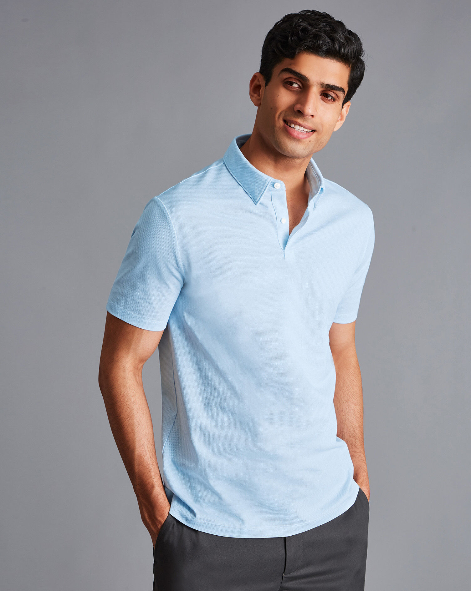 Charles Tyrwhitt Spot Jacquard Polo - Sky & White