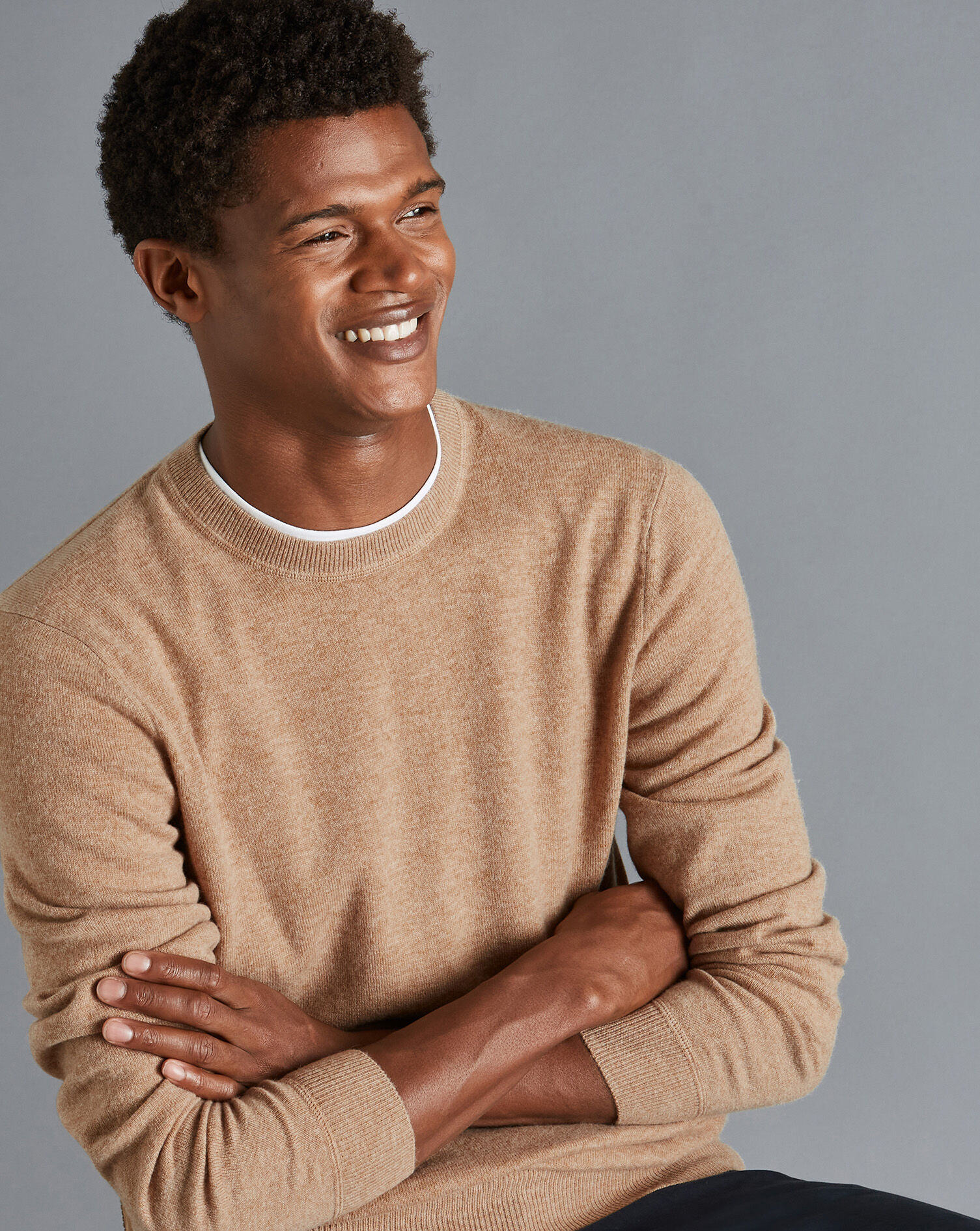 Charles Tyrwhitt Merino Cashmere Crew Neck Sweater - Camel
