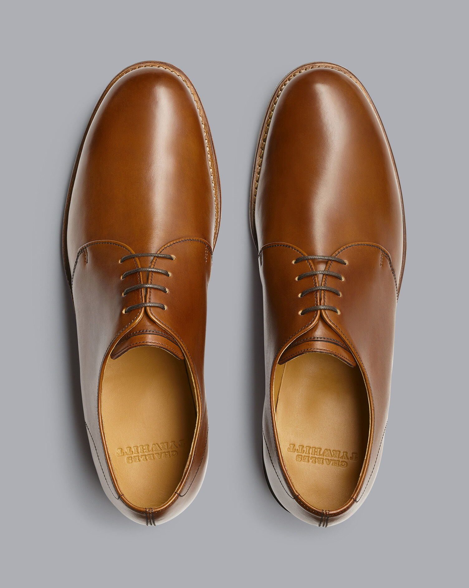 Charles Tyrwhitt Rubber Sole Leather Derby Shoes - Dark Tan