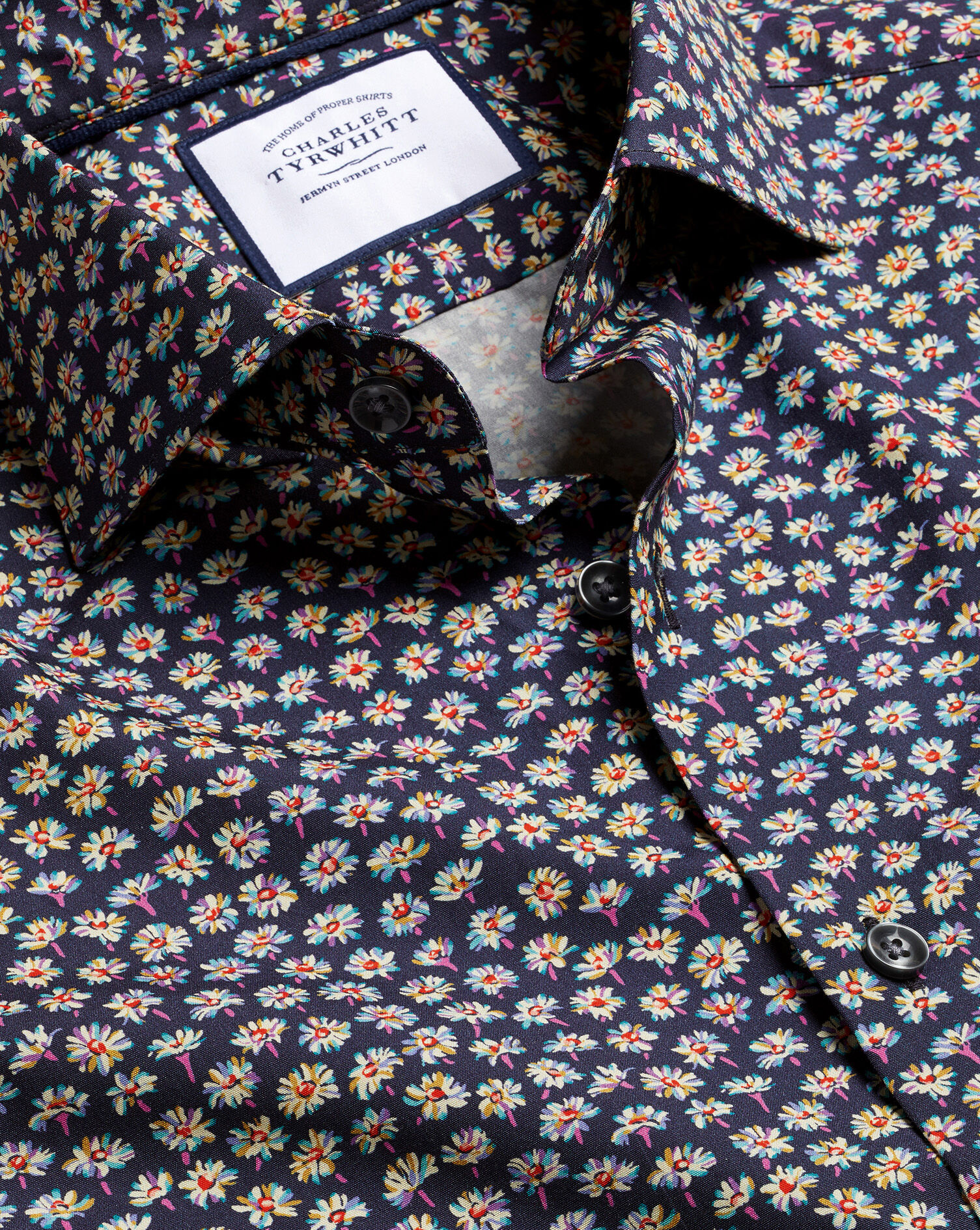 Charles Tyrwhitt Made with Liberty Fabric Daisy Print Semi-Spread Collar Shirt - Navy
