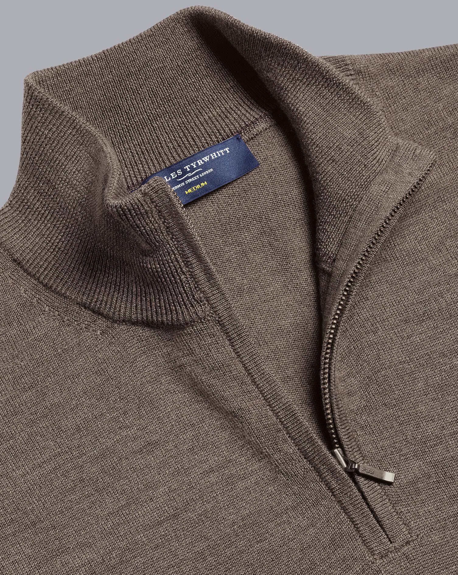 Charles Tyrwhitt Merino Zip Neck Sweater - Mocha