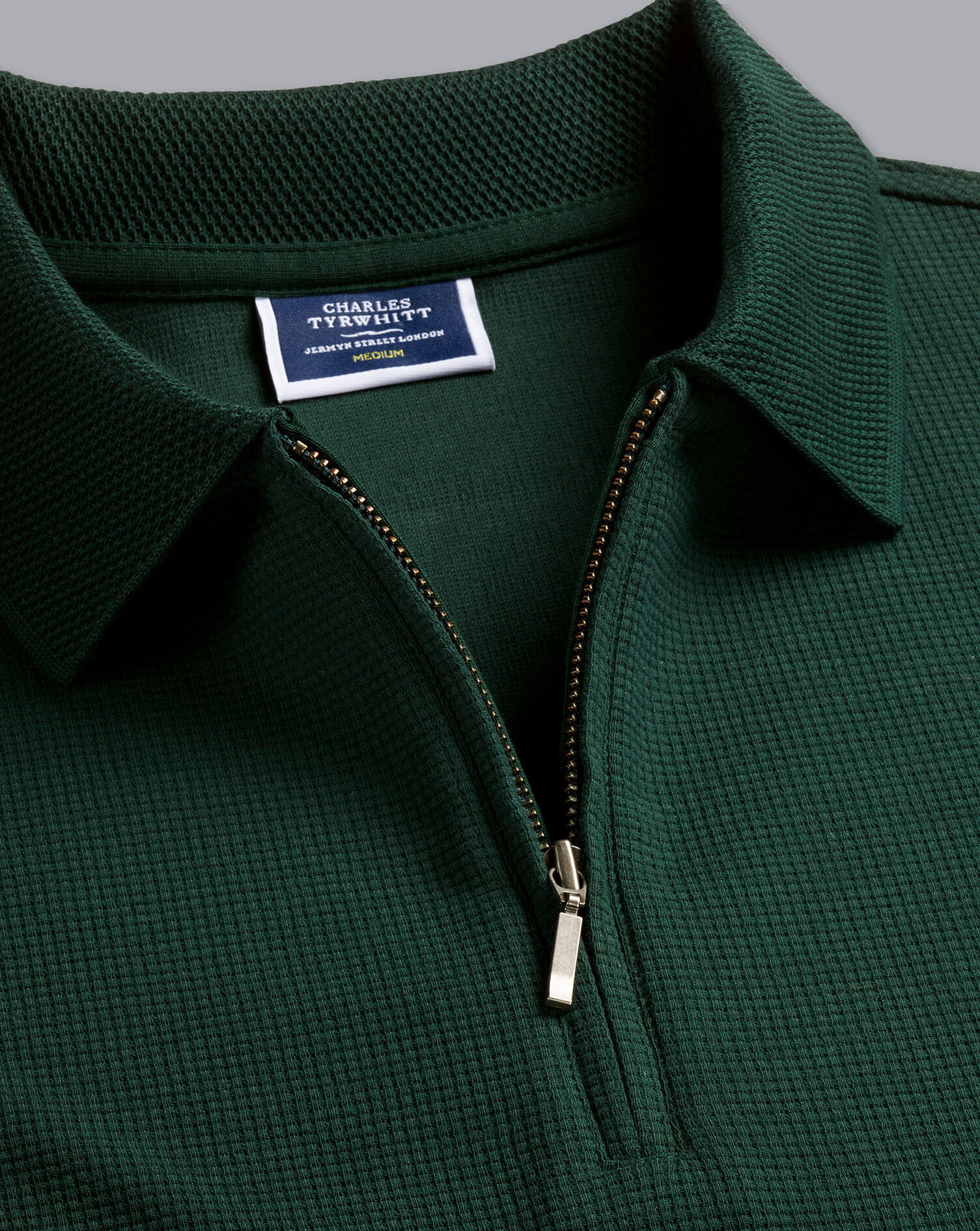 Charles Tyrwhitt Tyrwhitt Cool Waffle Zip-Neck Polo - Forest Green