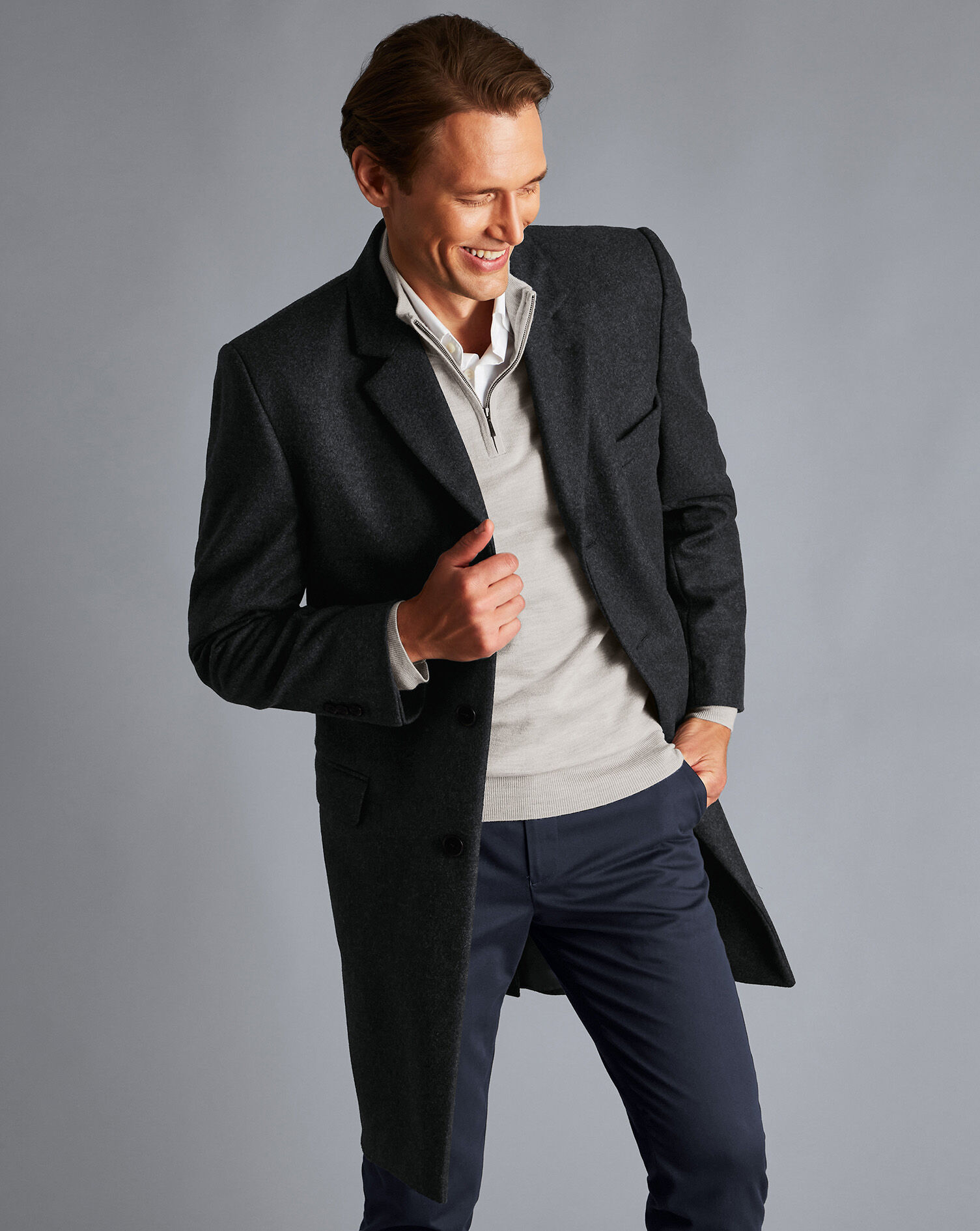 Charles Tyrwhitt Italian Wool Cashmere Overcoat - Charcoal