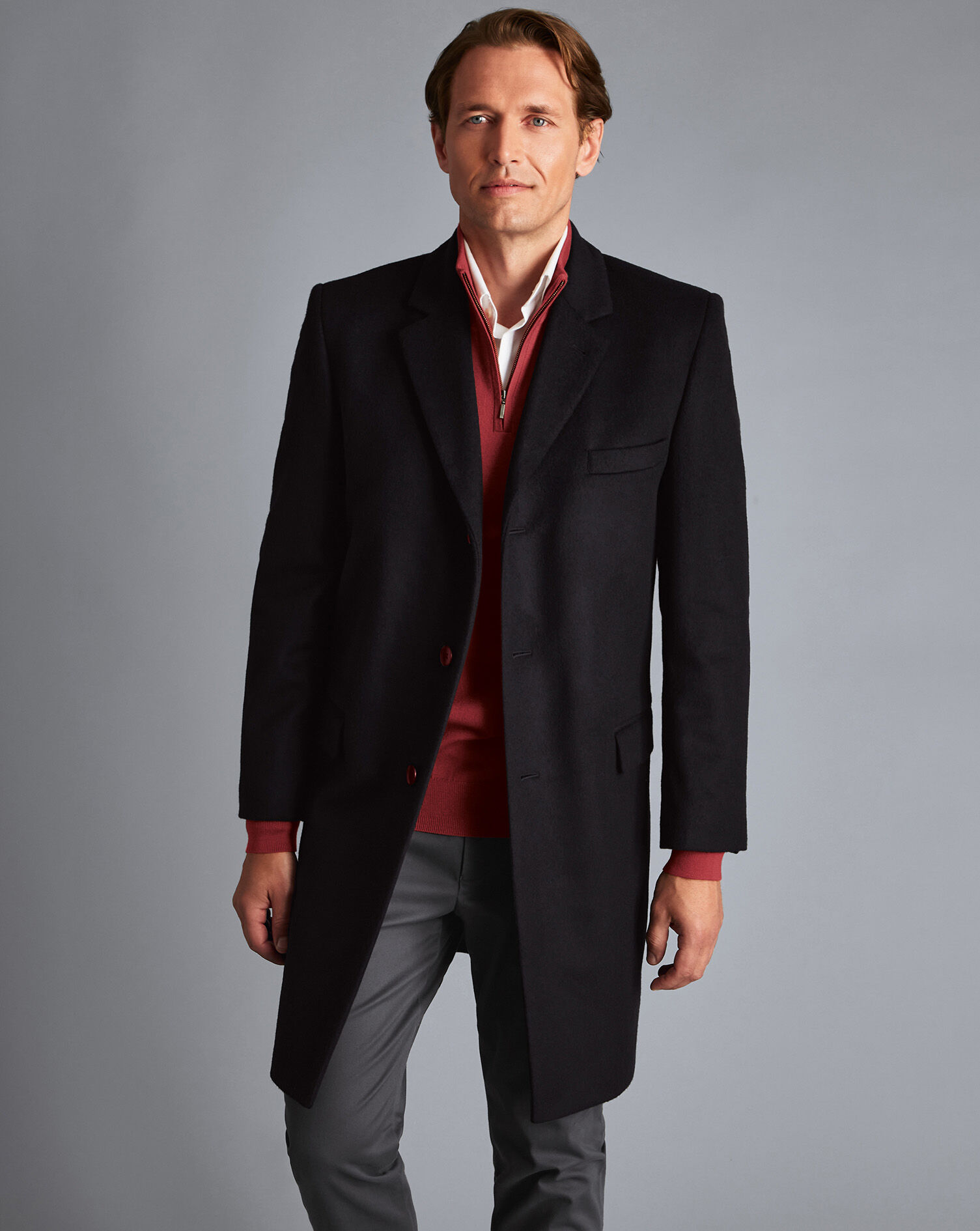 Charles Tyrwhitt Italian Wool Cashmere Overcoat - Black