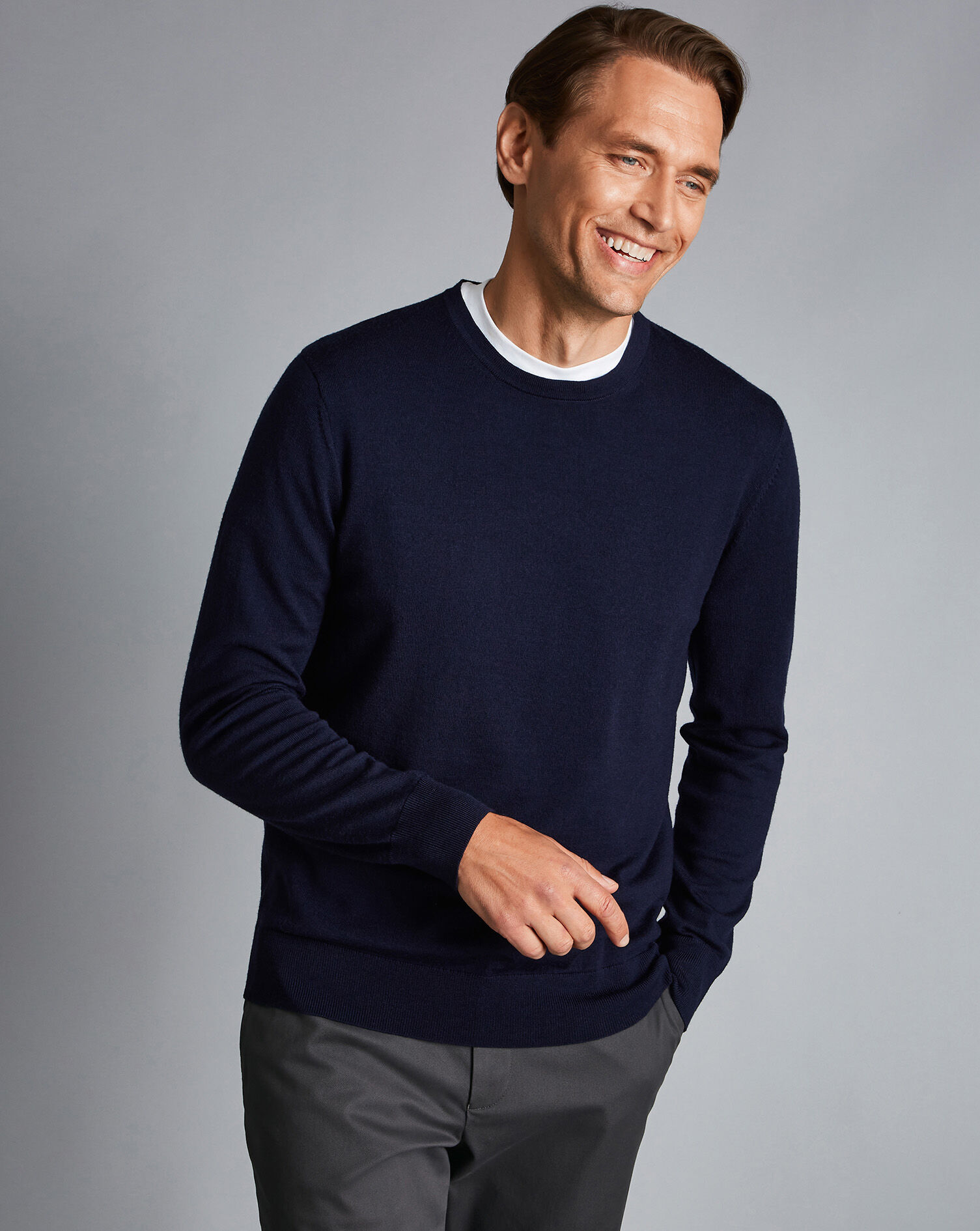 Charles Tyrwhitt Merino Crew Neck Sweater - Navy