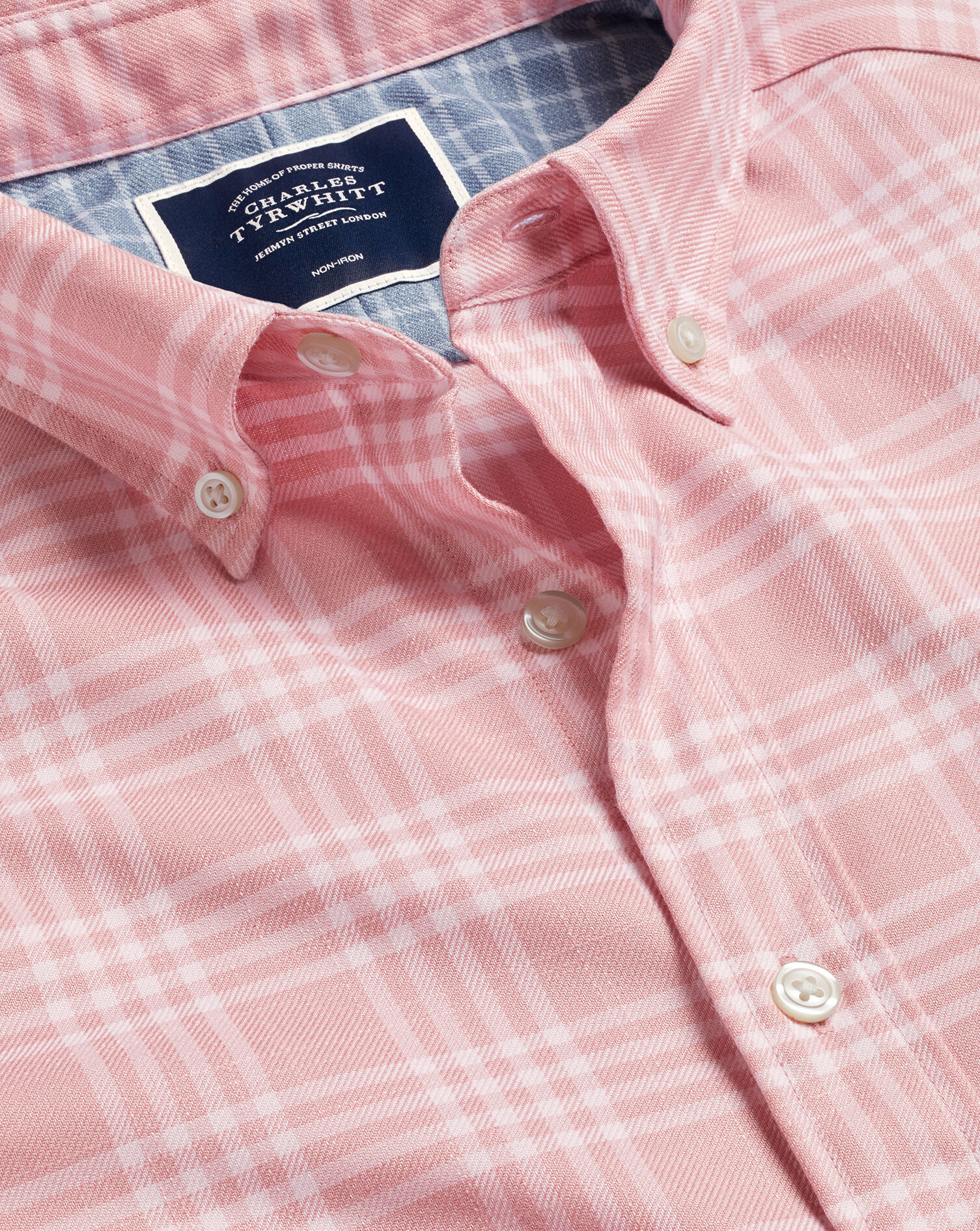 Charles Tyrwhitt Button-Down Collar Non-Iron Twill Windowpane Check Shirt - Light Coral
