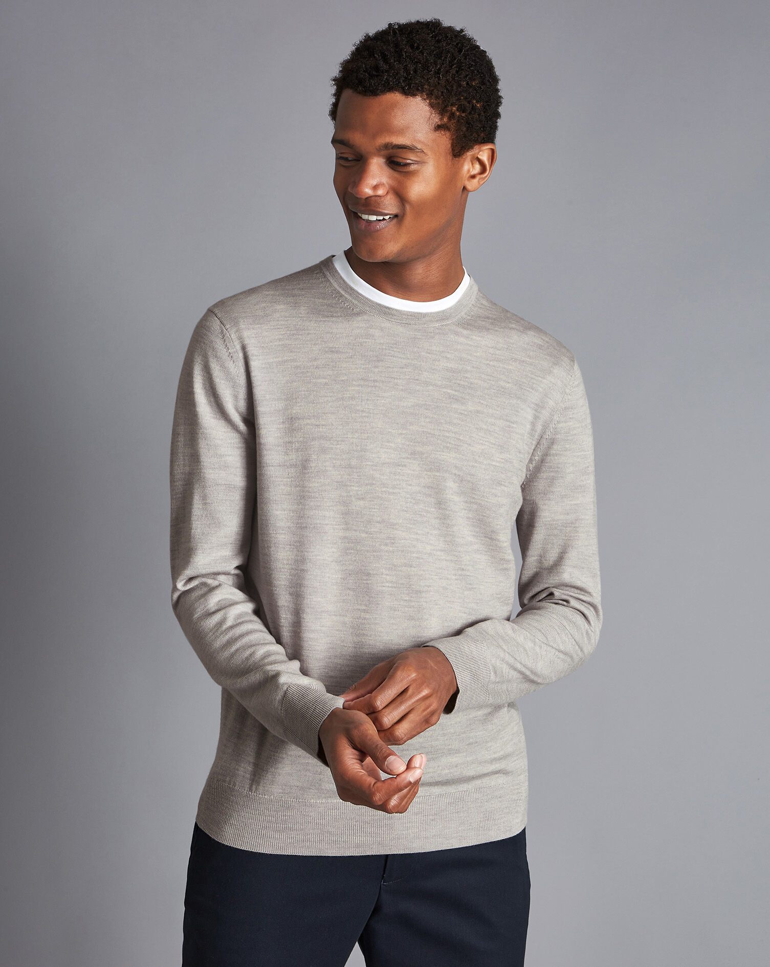 Charles Tyrwhitt Merino Crew Neck Sweater - Silver
