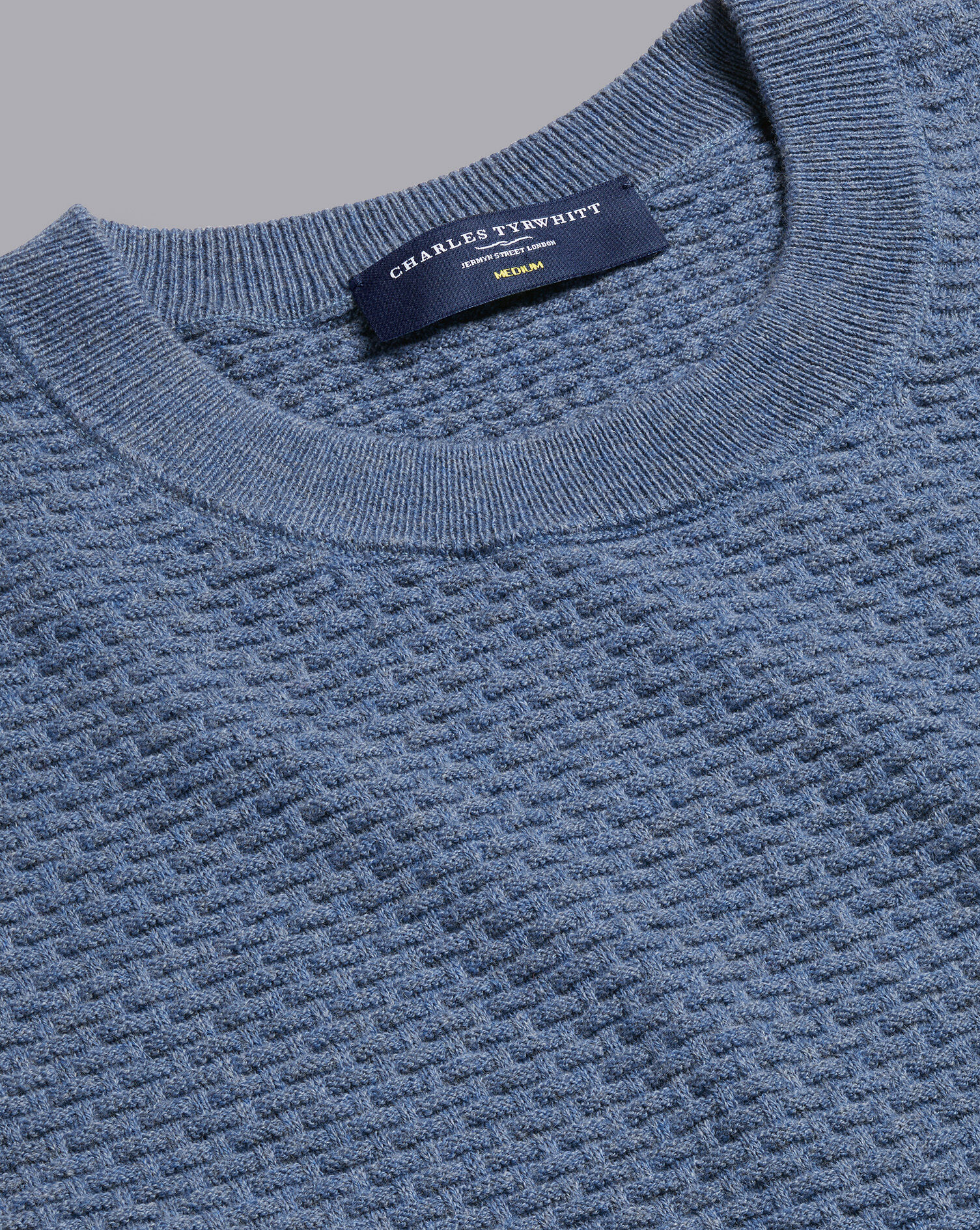 Charles Tyrwhitt Cotton Merino Textured Crew Neck Sweater - Ocean Blue