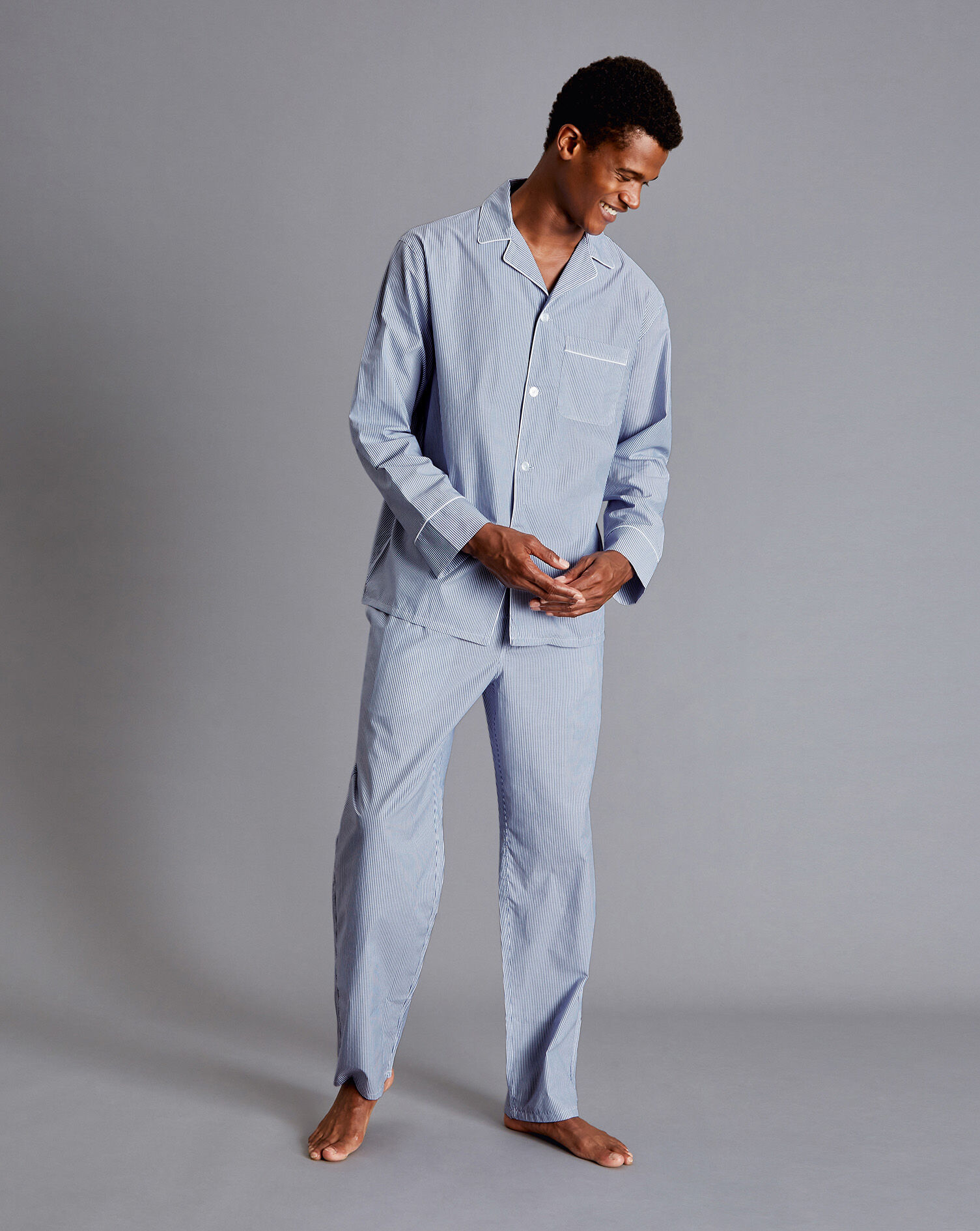 Charles Tyrwhitt Stripe Pajama Set - Sky & White