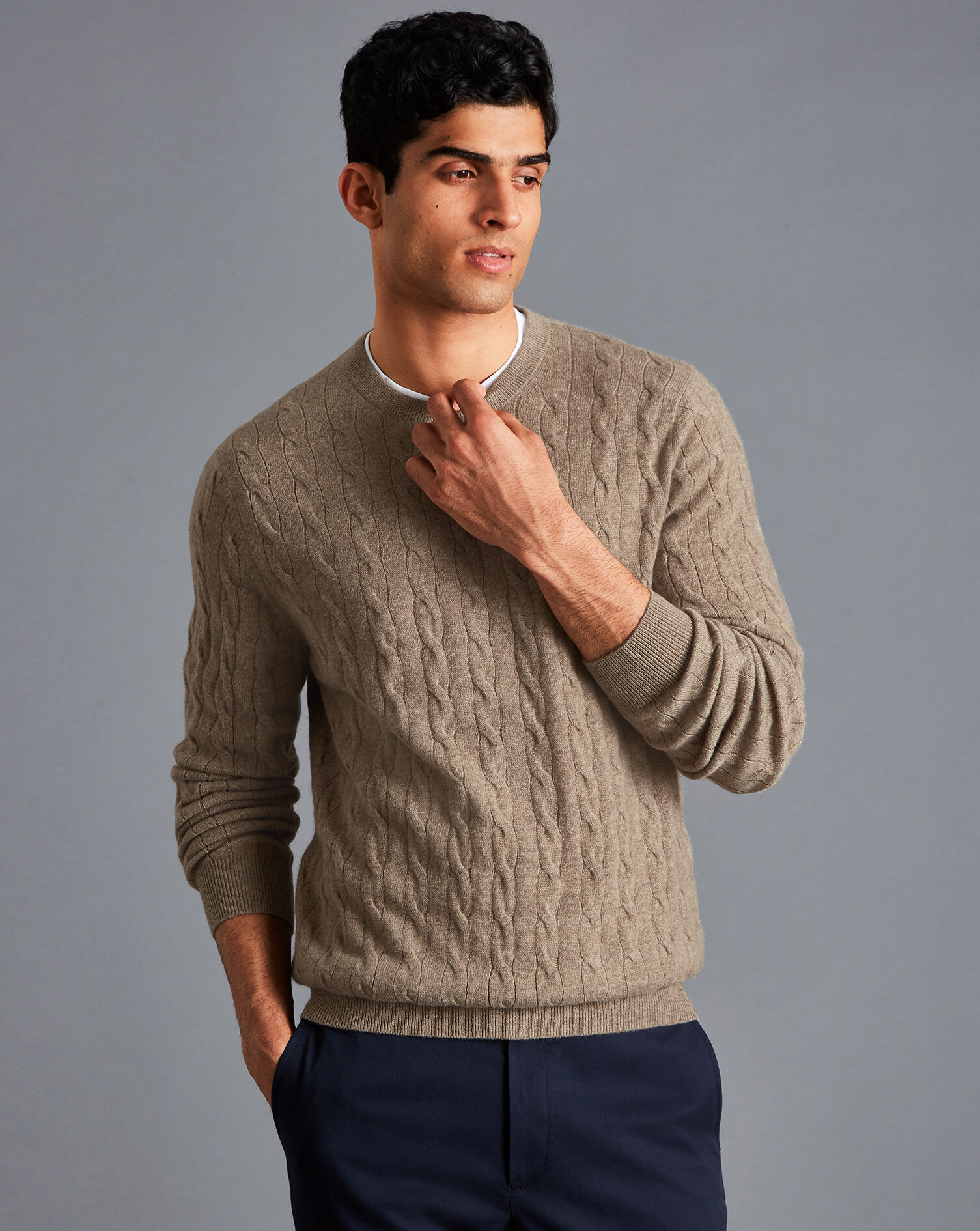 Charles Tyrwhitt Cashmere Cable Knit Crew Neck Sweater - Oatmeal