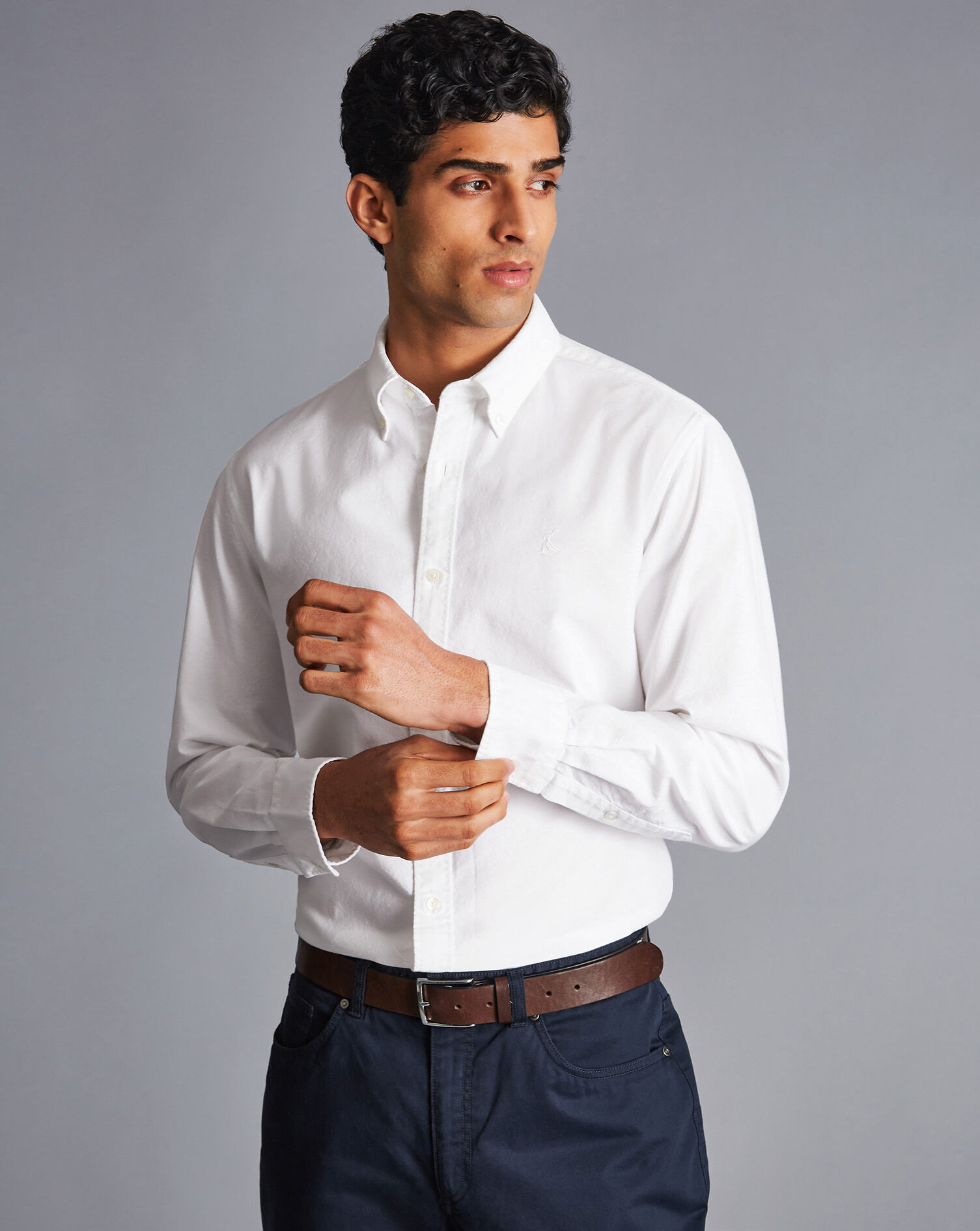 Charles Tyrwhitt Button-Down Collar Washed Oxford Shirt - White