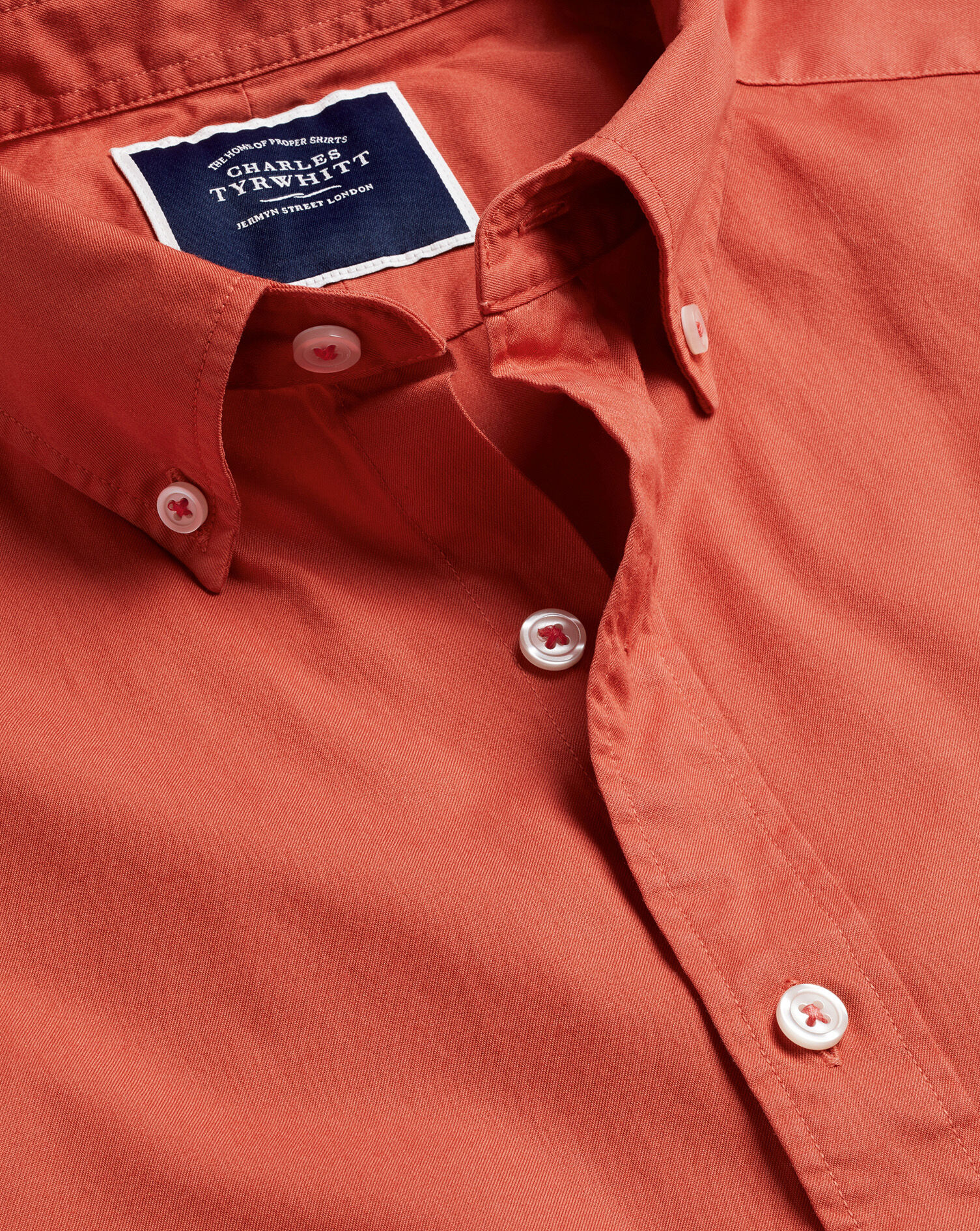 Charles Tyrwhitt Washed Fine Twill Shirt - Burnt Orange