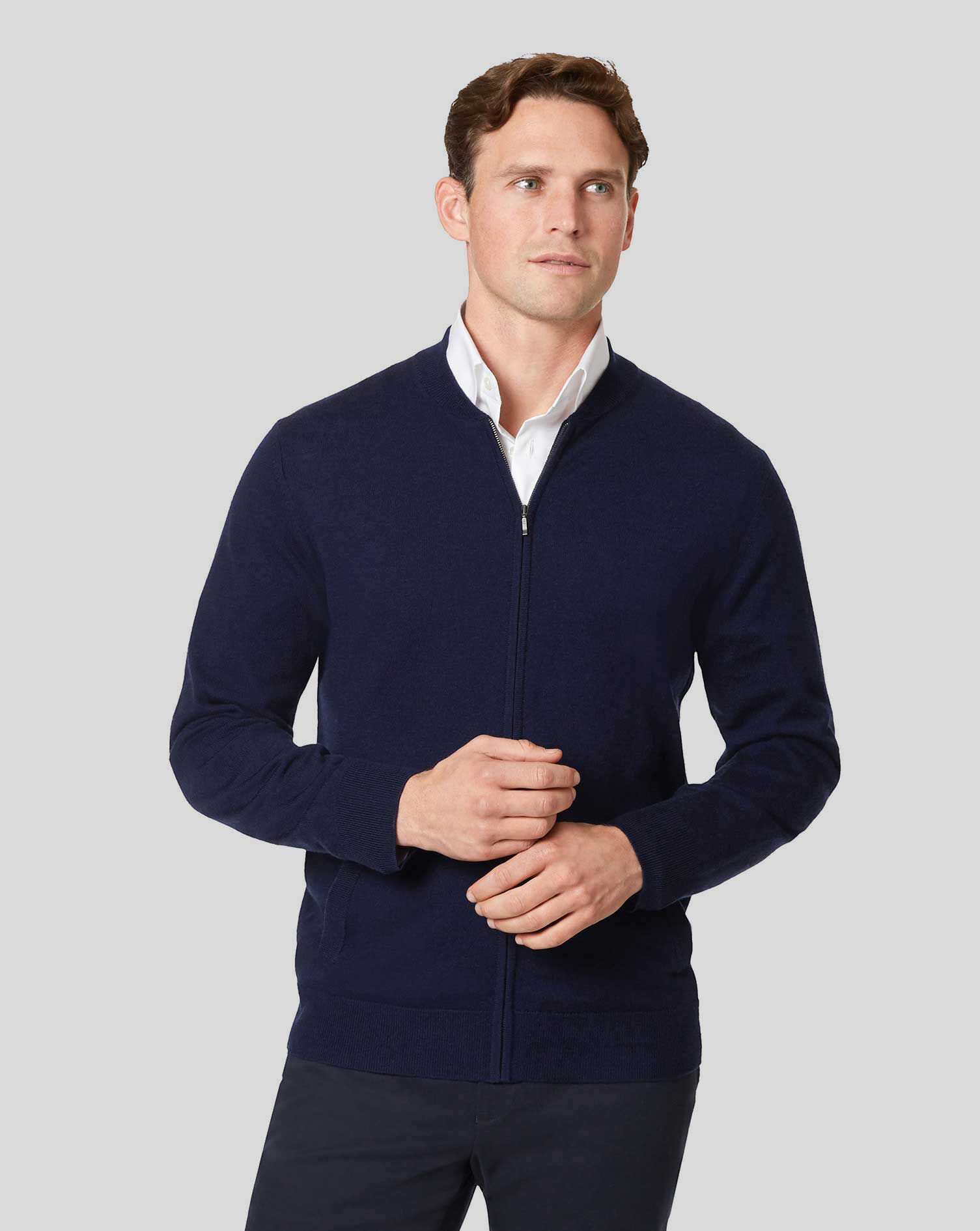 Charles Tyrwhitt Merino Zip Through Bomber Jacket - Navy