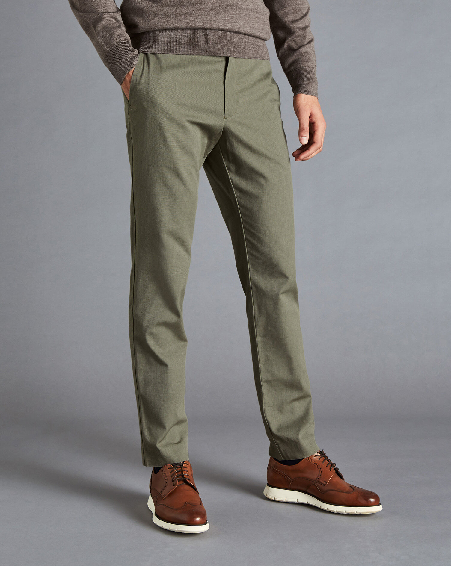 Charles Tyrwhitt Cotton TENCEL™ Stretch Pants - Taupe
