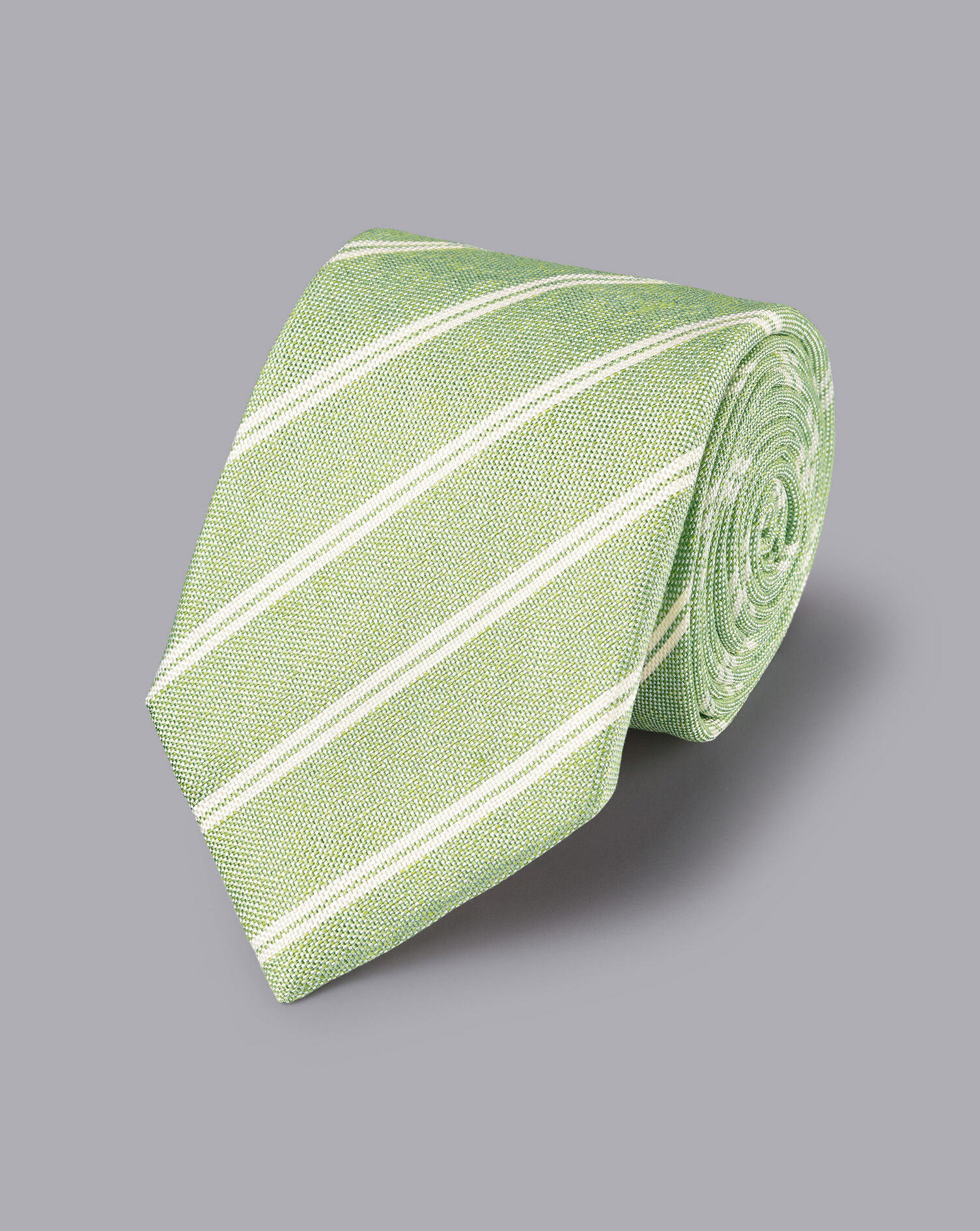 Charles Tyrwhitt Silk Linen Stripe Tie - Light Green