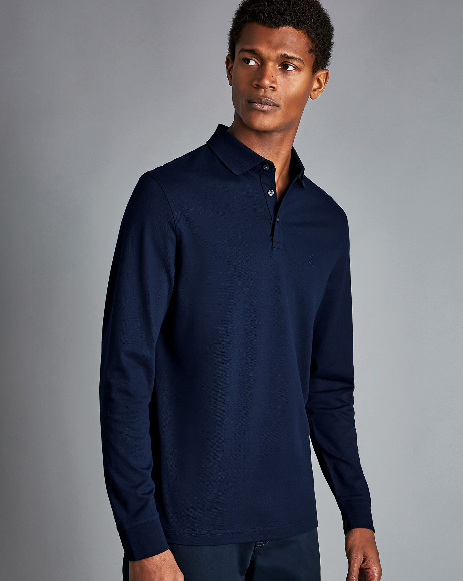 Charles Tyrwhitt Tyrwhitt Long Sleeve Pique Polo - Navy