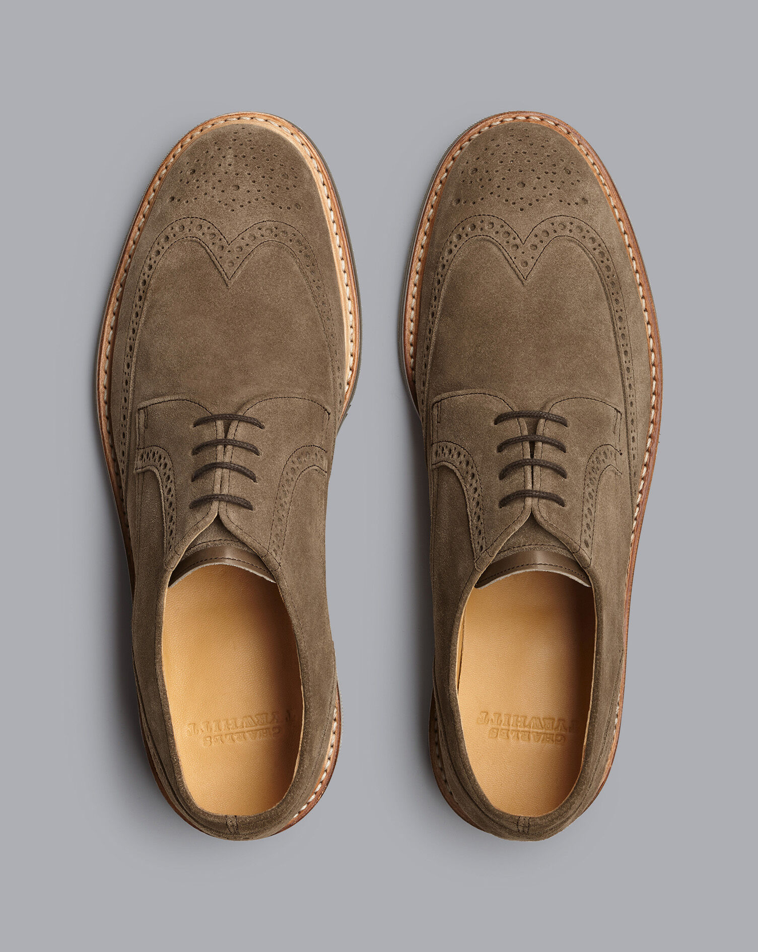 Charles Tyrwhitt Rubber Sole Suede Derby Brogue Shoes - Taupe