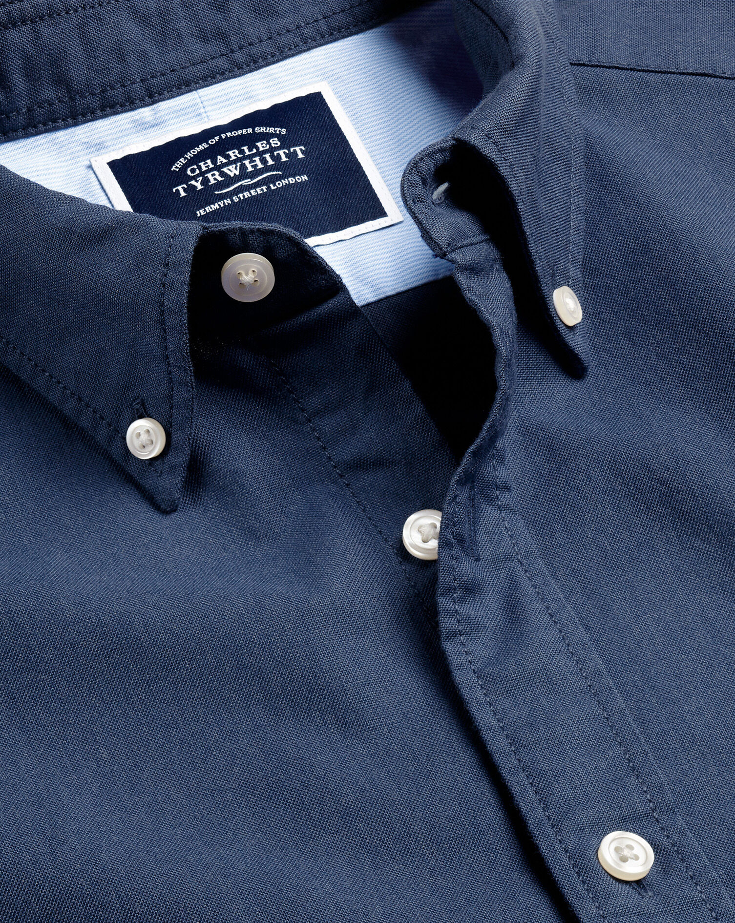 Charles Tyrwhitt Button-Down Collar Washed Oxford Shirt - Dark Blue Melange