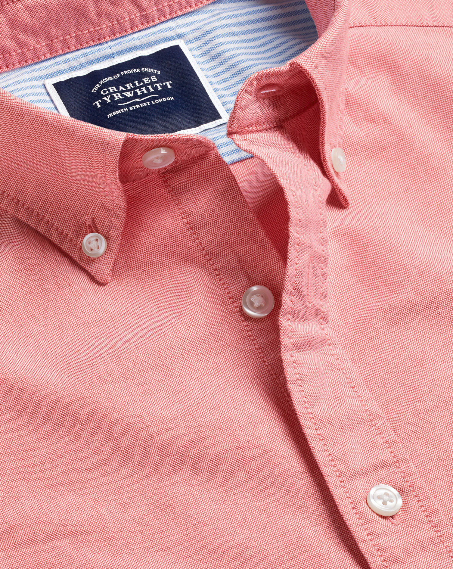 Charles Tyrwhitt Button-Down Collar Washed Oxford Shirt - Salmon Pink