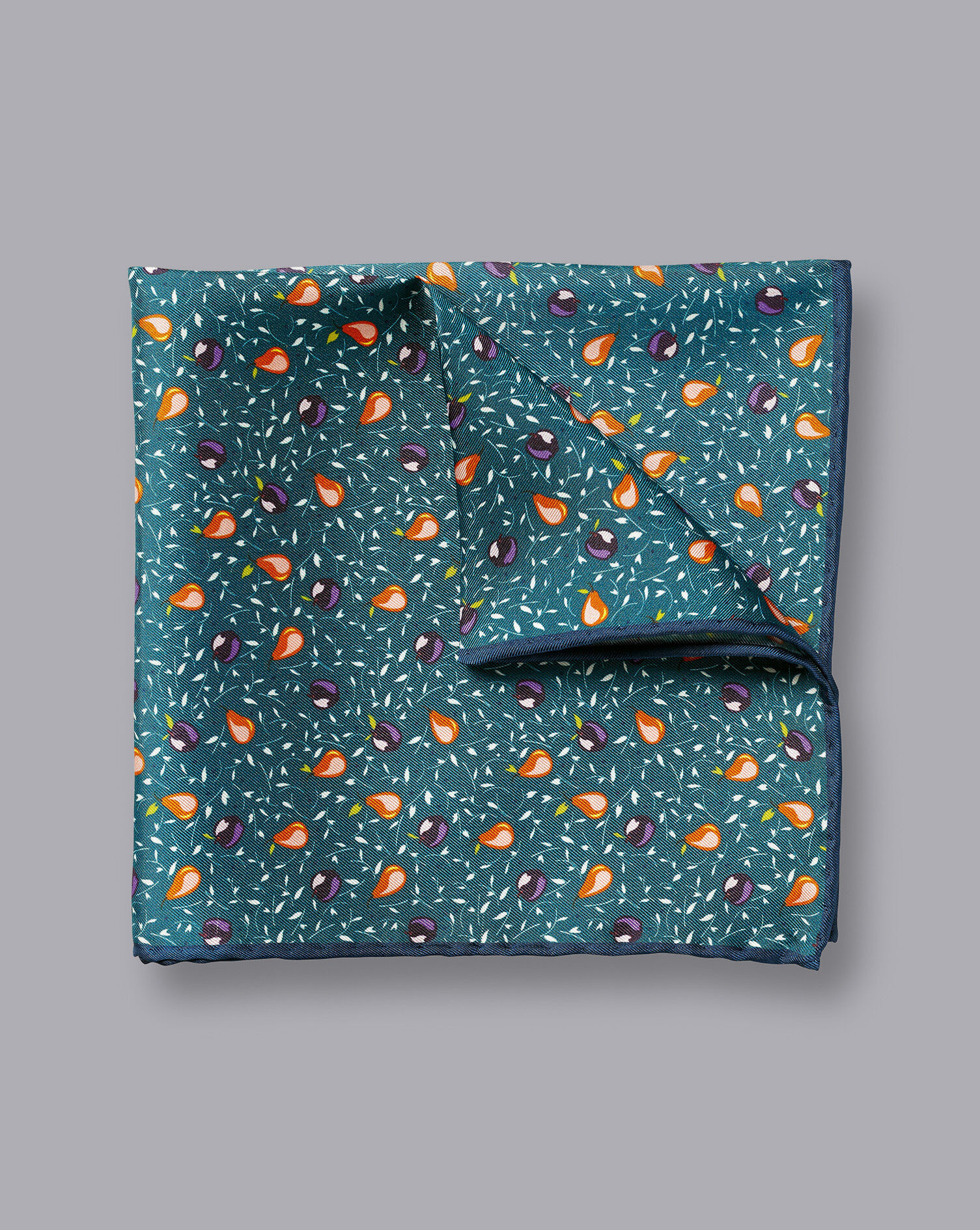 Charles Tyrwhitt Apples and Pears Print Pocket Square - Teal Green