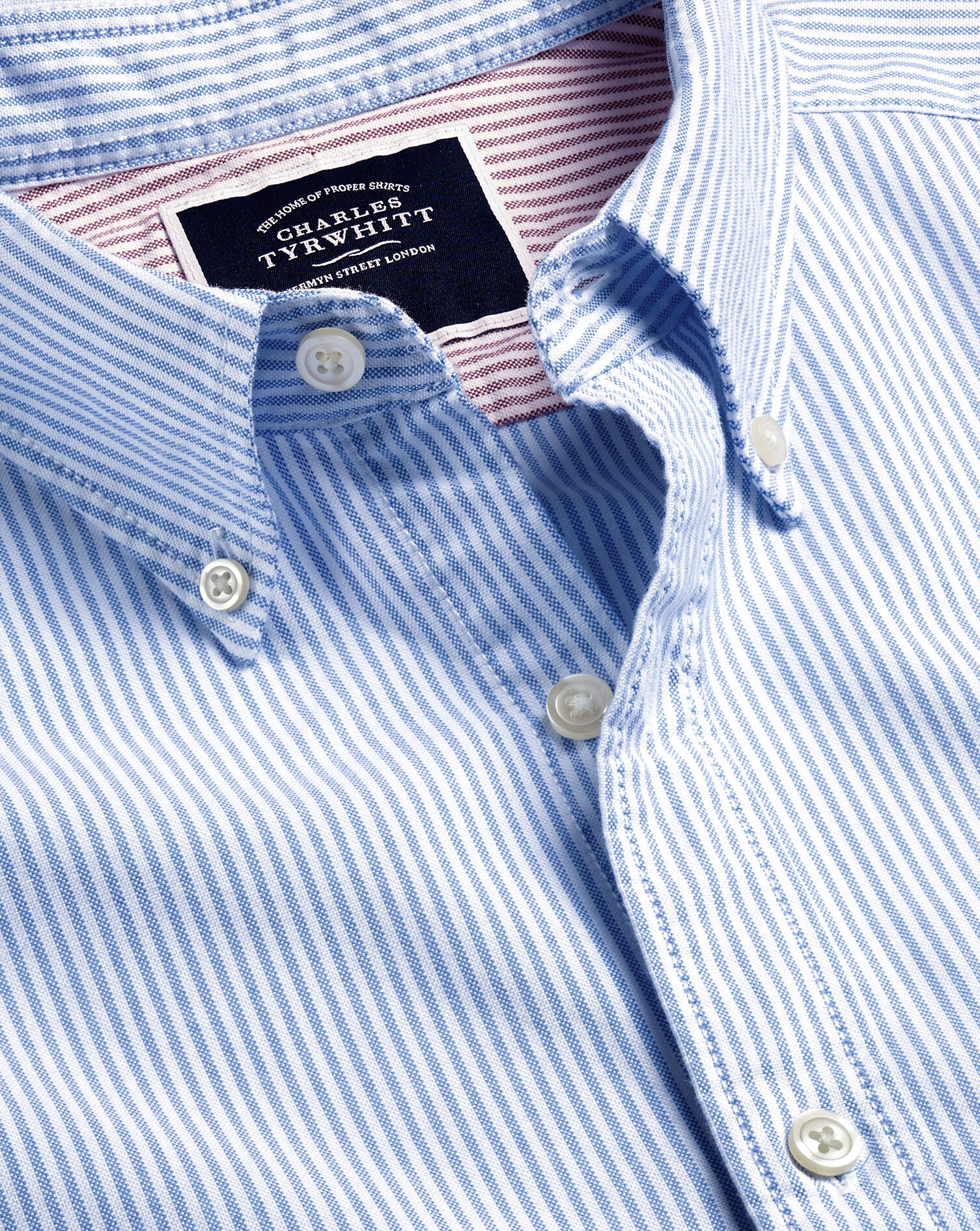 Charles Tyrwhitt Button-Down Collar Washed Oxford Stripe Shirt - Ocean Blue