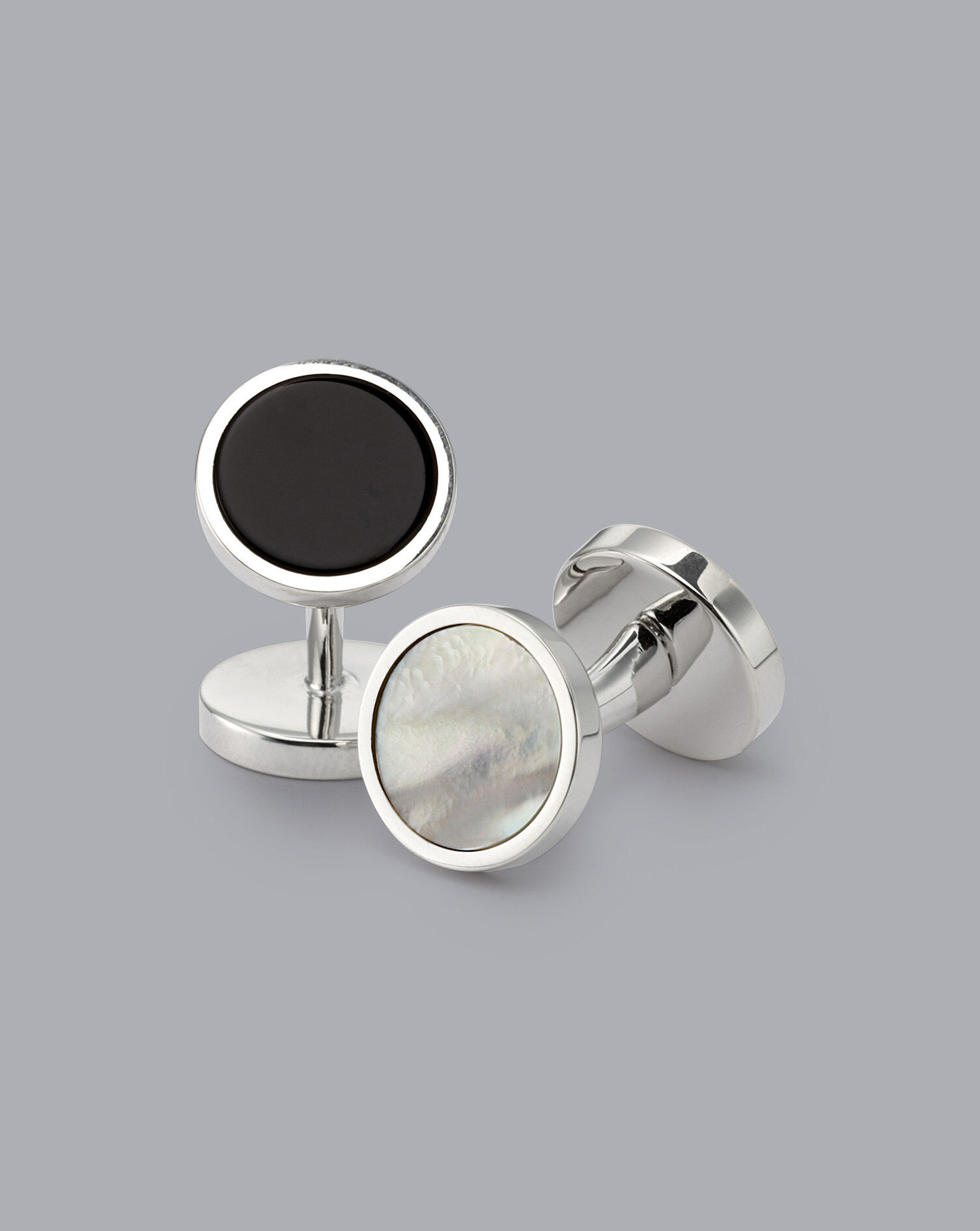 Charles Tyrwhitt Mother of Pearl and Onyx Evening Cufflinks - Silver