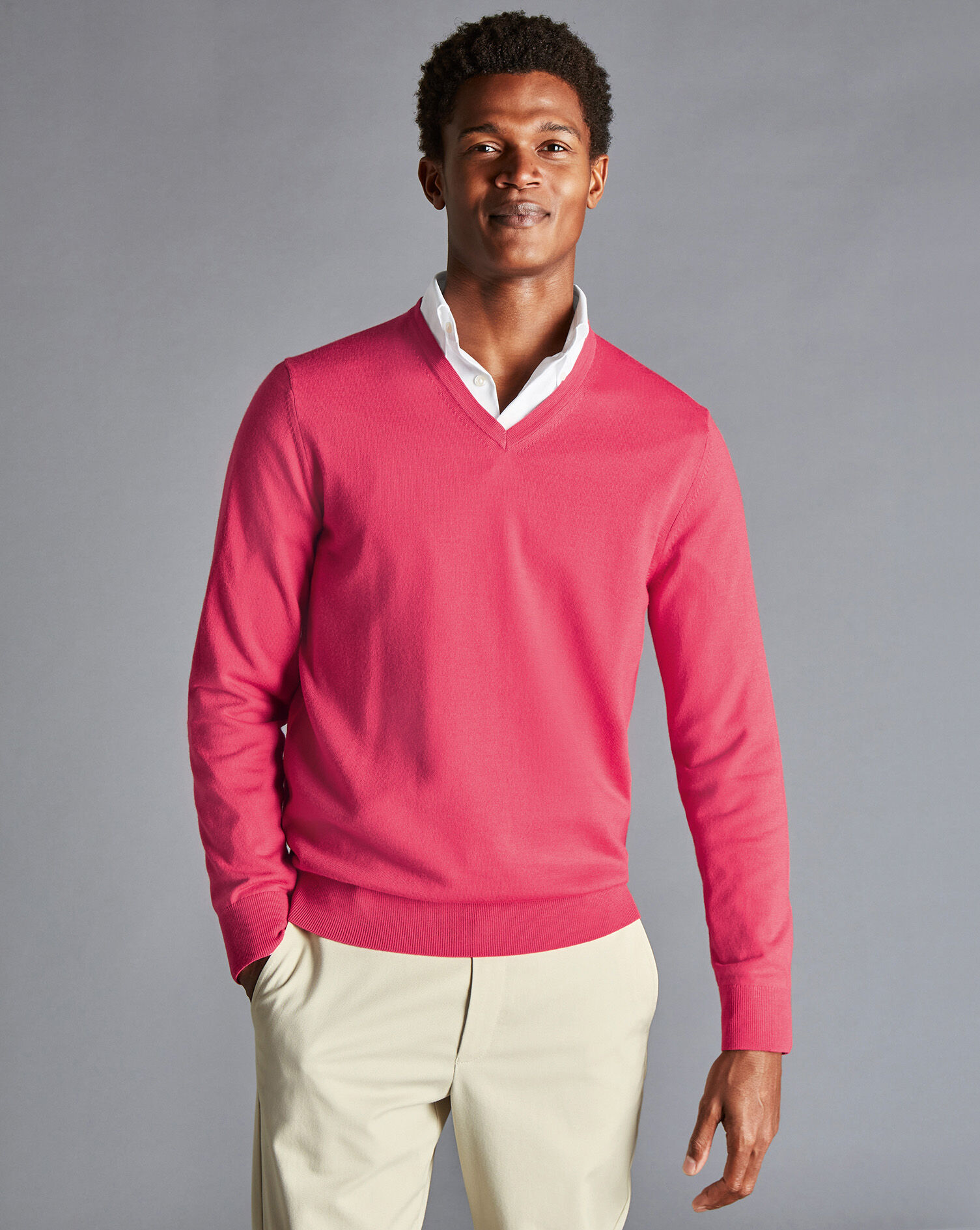 Charles Tyrwhitt Merino V-Neck Sweater - Bright Pink