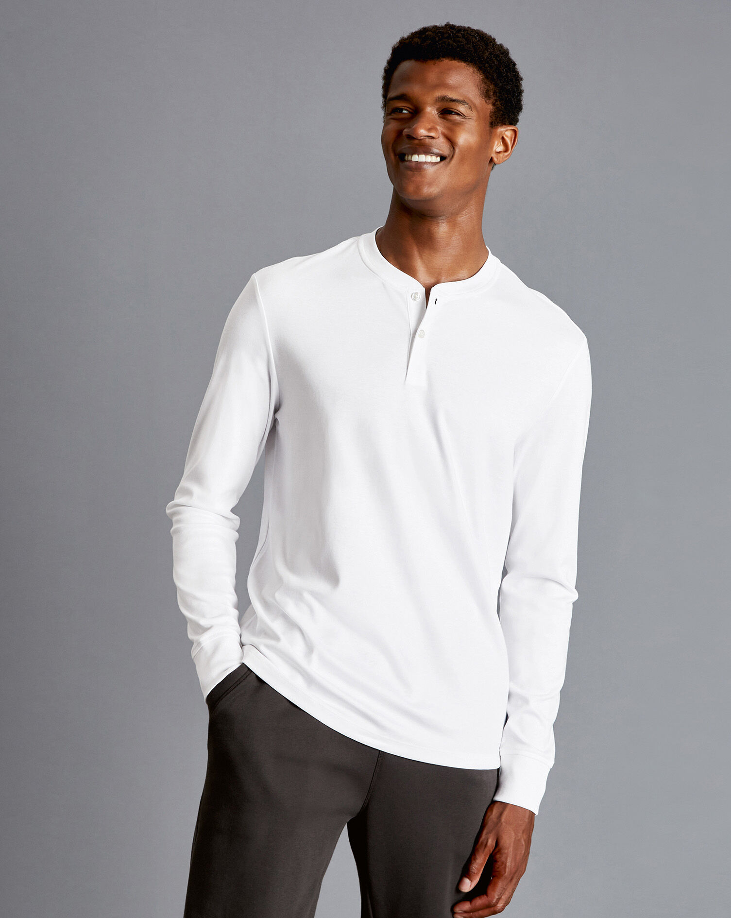 Charles Tyrwhitt Henley Long Sleeve Top - White