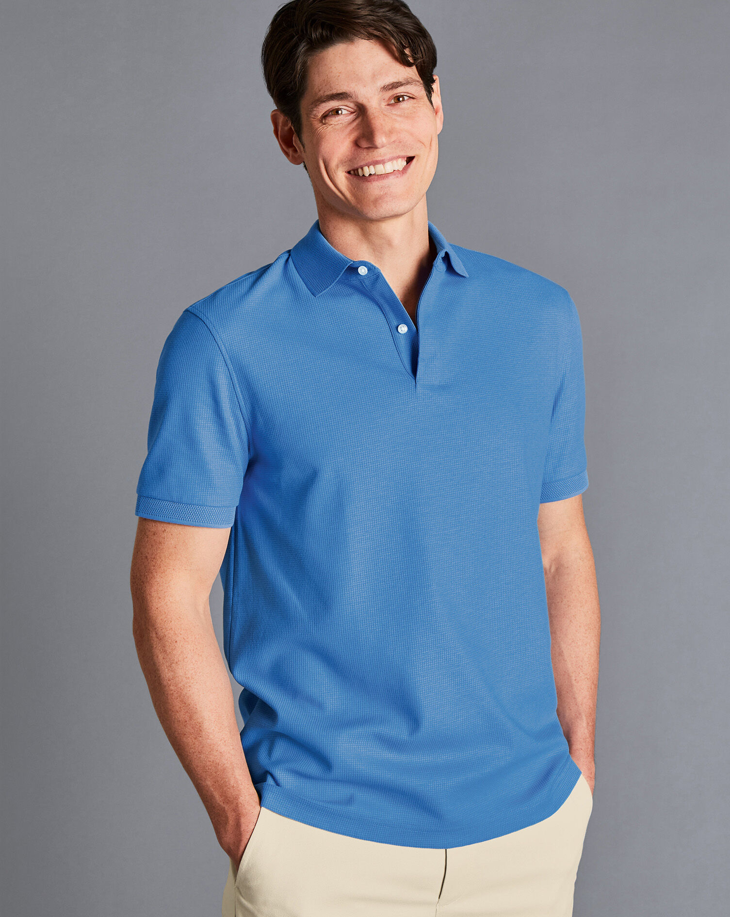 Charles Tyrwhitt Tyrwhitt Cool Waffle Polo - Ocean Blue