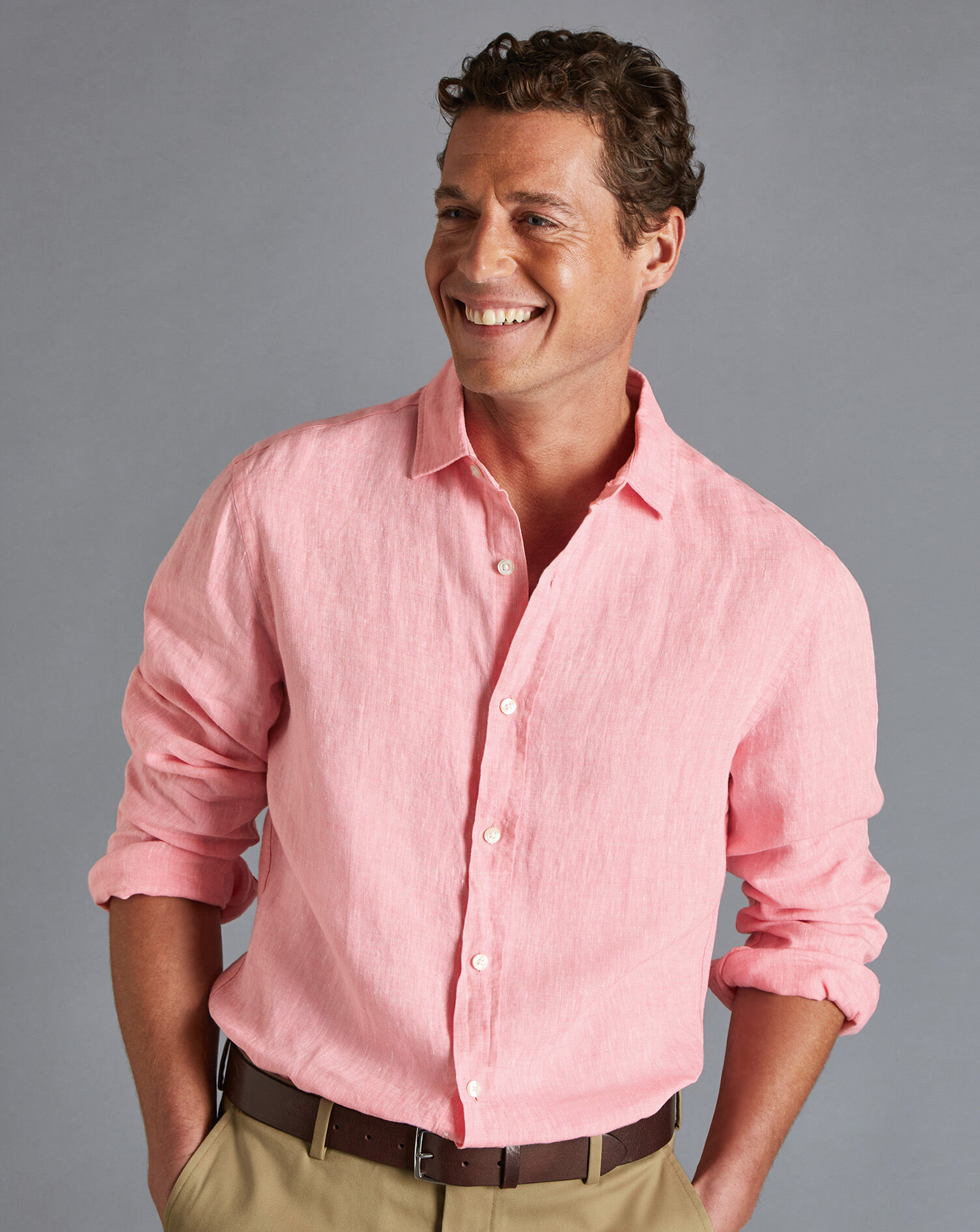 Charles Tyrwhitt Pure Linen Shirt - Coral Pink