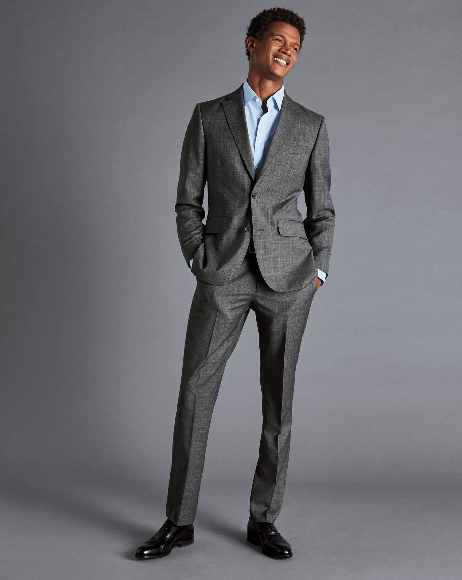 Charles Tyrwhitt Italian Luxury Prince of Wales Check Suit - Grey