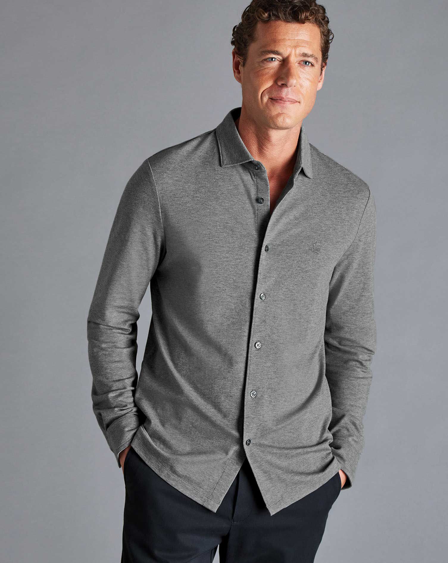 Charles Tyrwhitt Pique Jersey Shirt - Grey