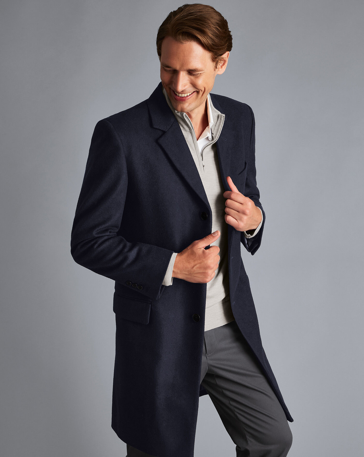 Charles Tyrwhitt Italian Wool Cashmere Overcoat - Navy