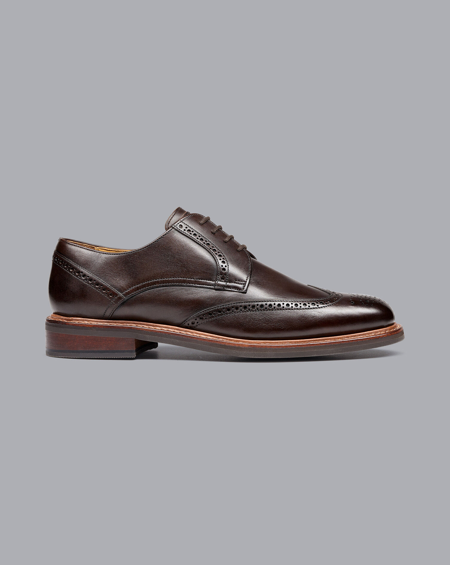 Charles Tyrwhitt Rubber Sole Leather Derby Brogue Shoes - Dark Chocolate