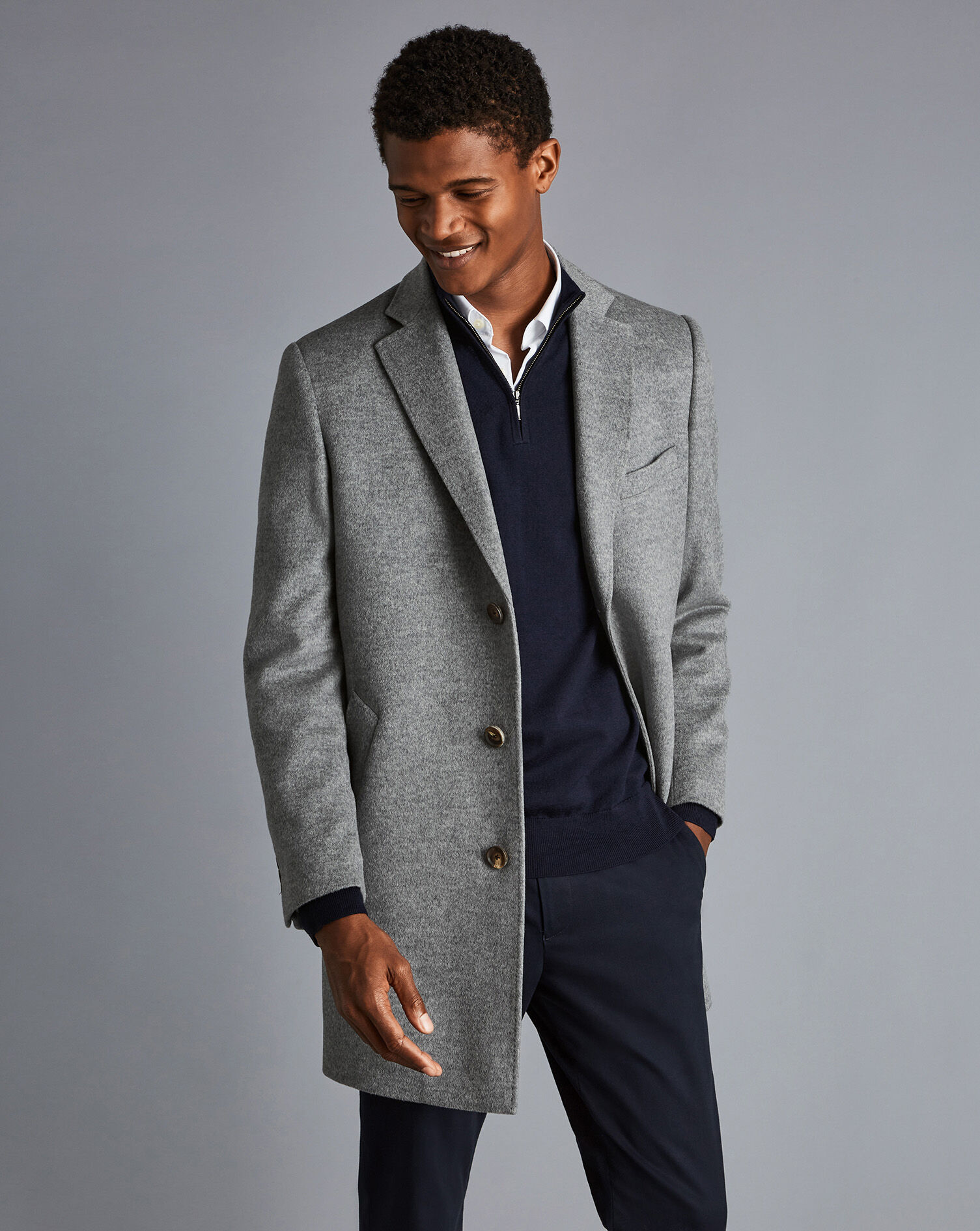 Charles Tyrwhitt Wool Overcoat - Light Grey