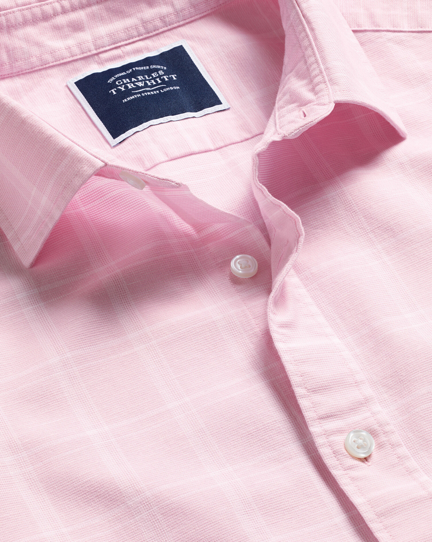 Charles Tyrwhitt Cotton Linen Oxford Check Short Sleeve Shirt - Pink