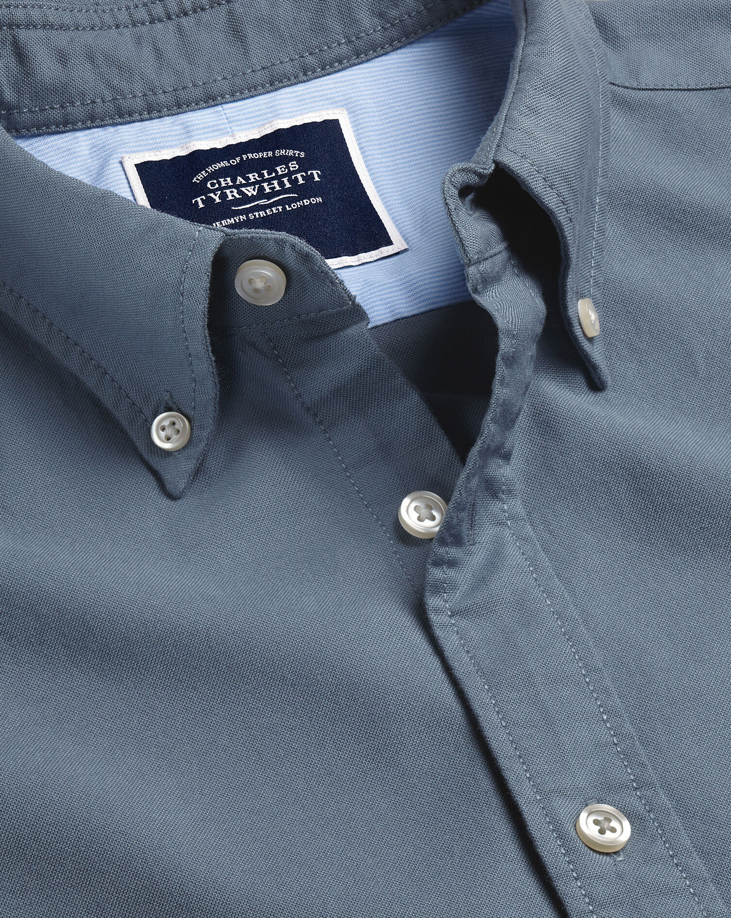 Charles Tyrwhitt Button-Down Collar Washed Oxford Shirt - Mid Grey