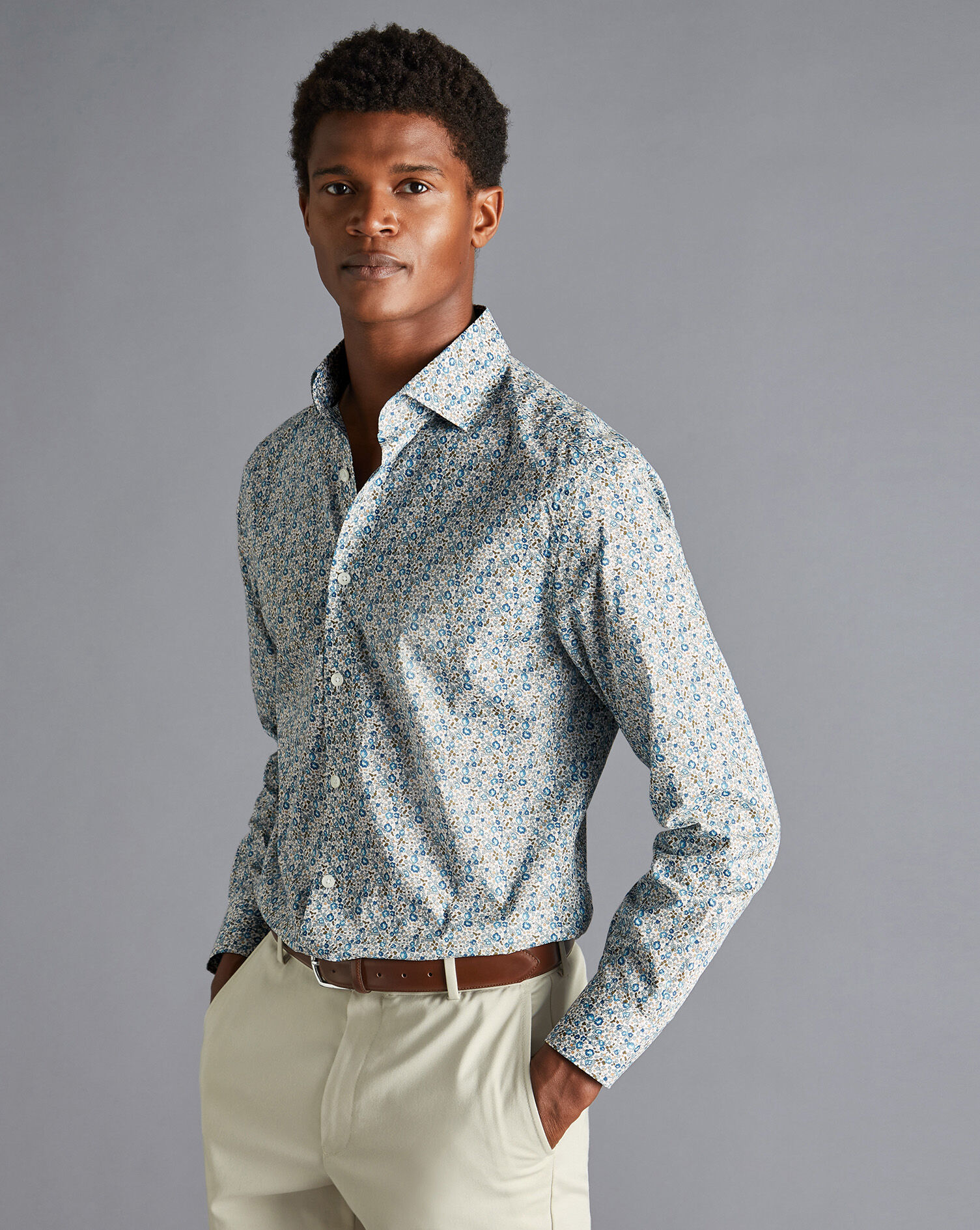 Charles Tyrwhitt Made with Liberty Fabric Semi-Spread Collar Shirt - Steel Blue
