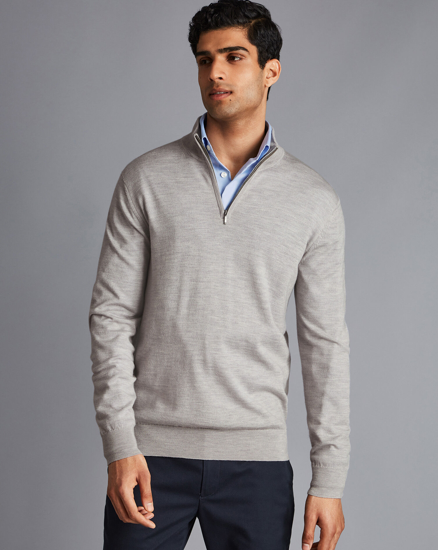 Charles Tyrwhitt Merino Zip Neck Sweater - Silver
