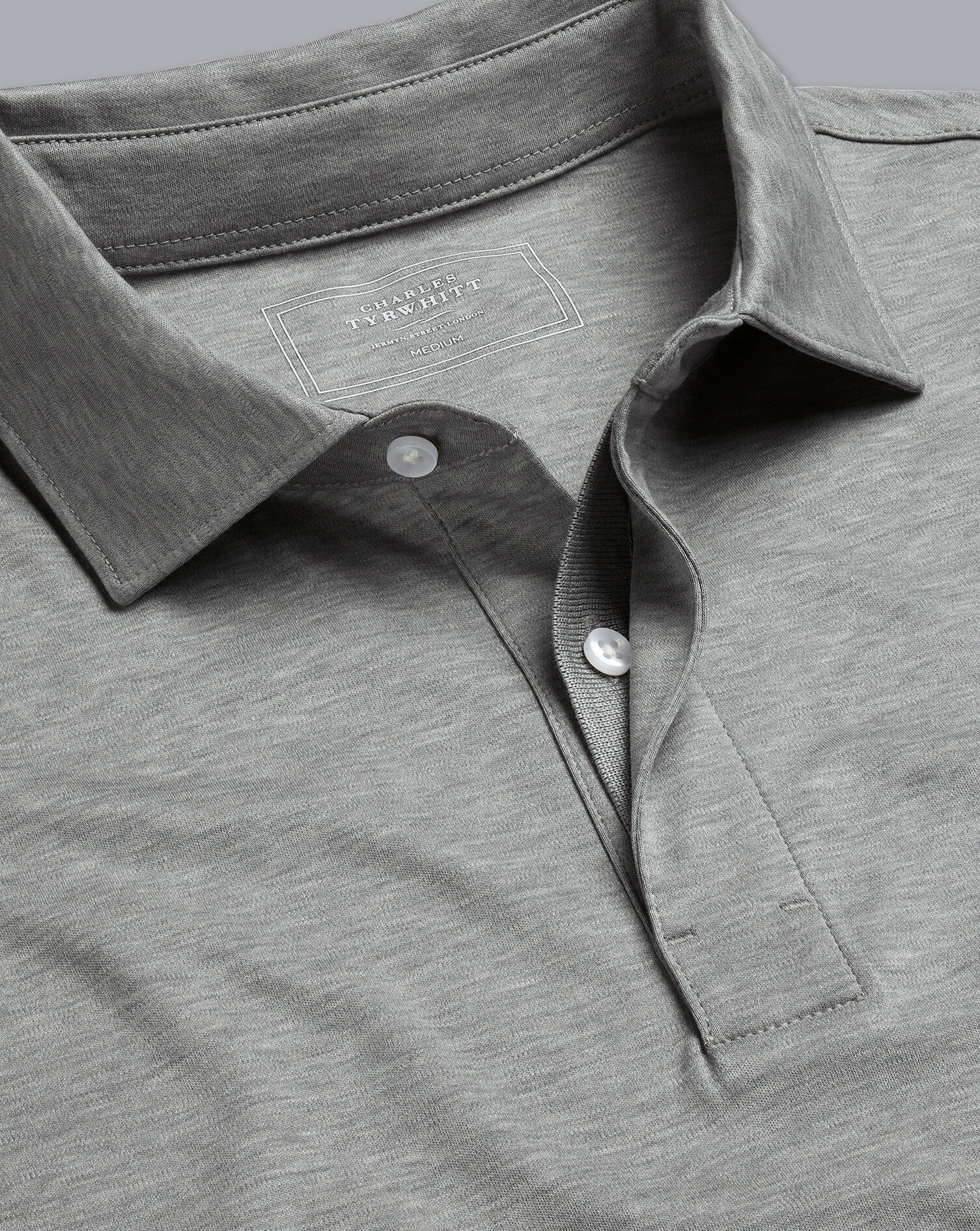 Charles Tyrwhitt Cotton TENCEL™ Mix Long Sleeve Polo - Silver