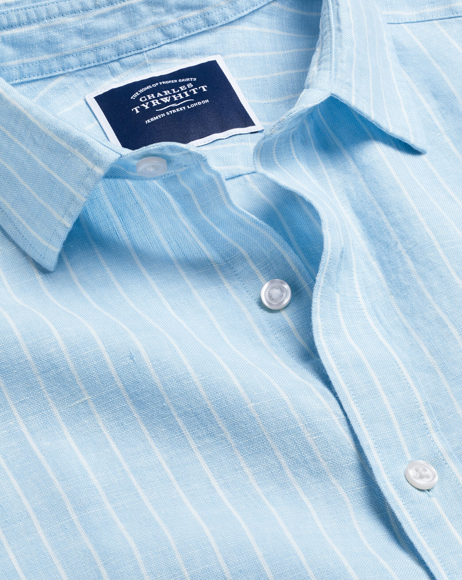Charles Tyrwhitt Pure Linen Stripe Shirt - Light Blue