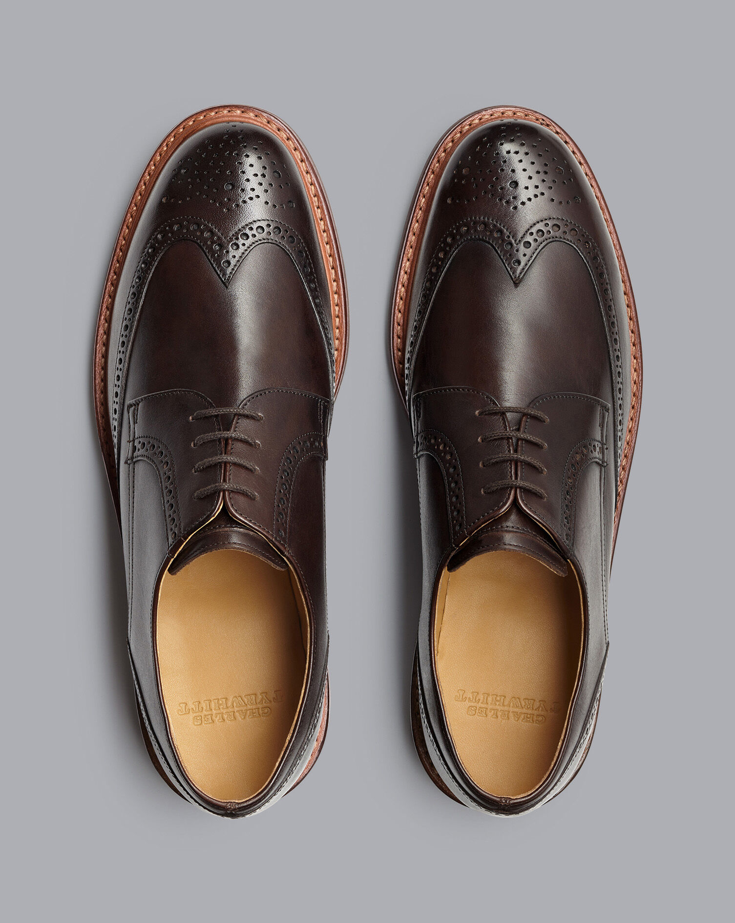 Charles Tyrwhitt Rubber Sole Leather Derby Brogue Shoes - Dark Chocolate