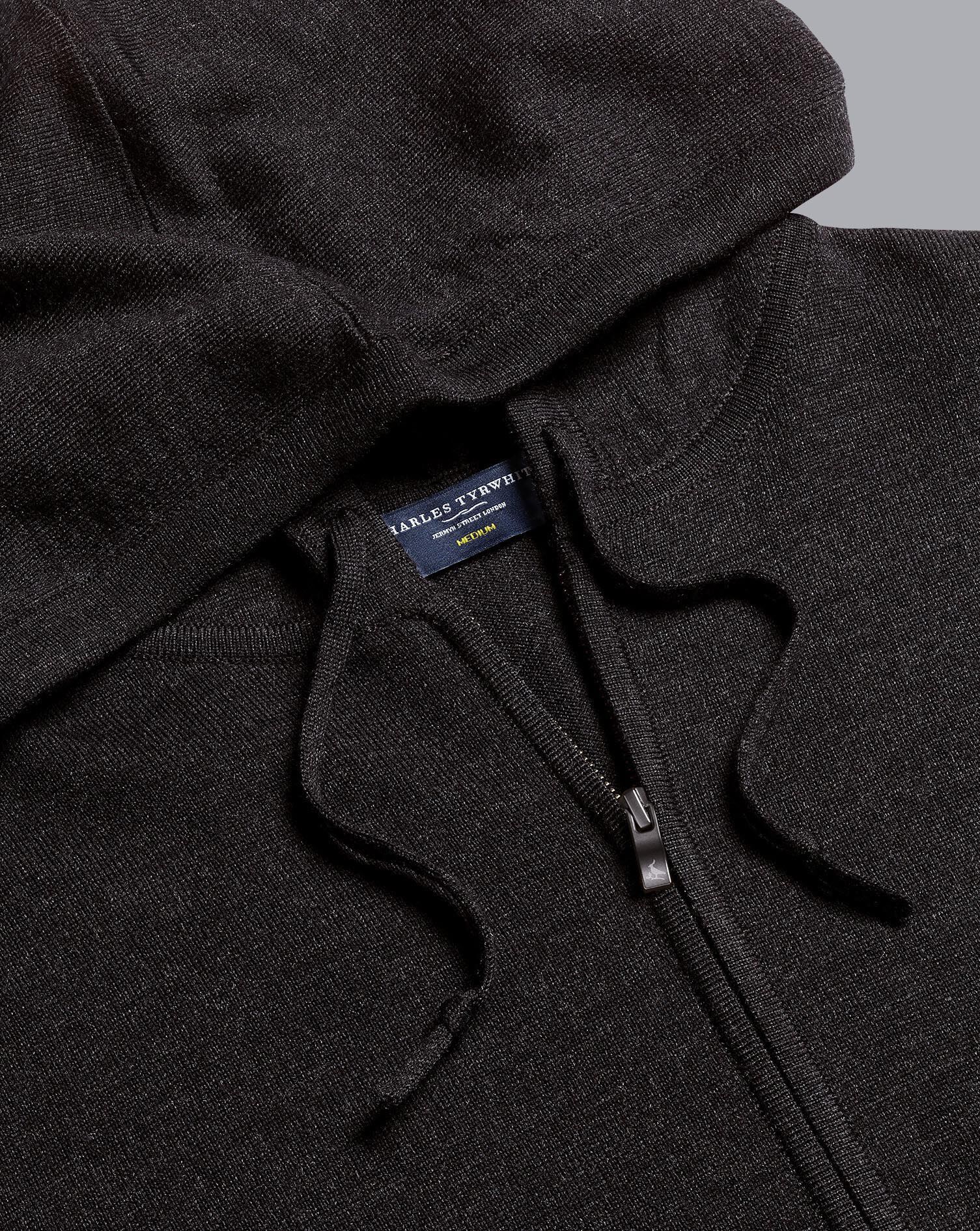 Charles Tyrwhitt Merino Hooded Zip Through Sweater - Dark Charcoal